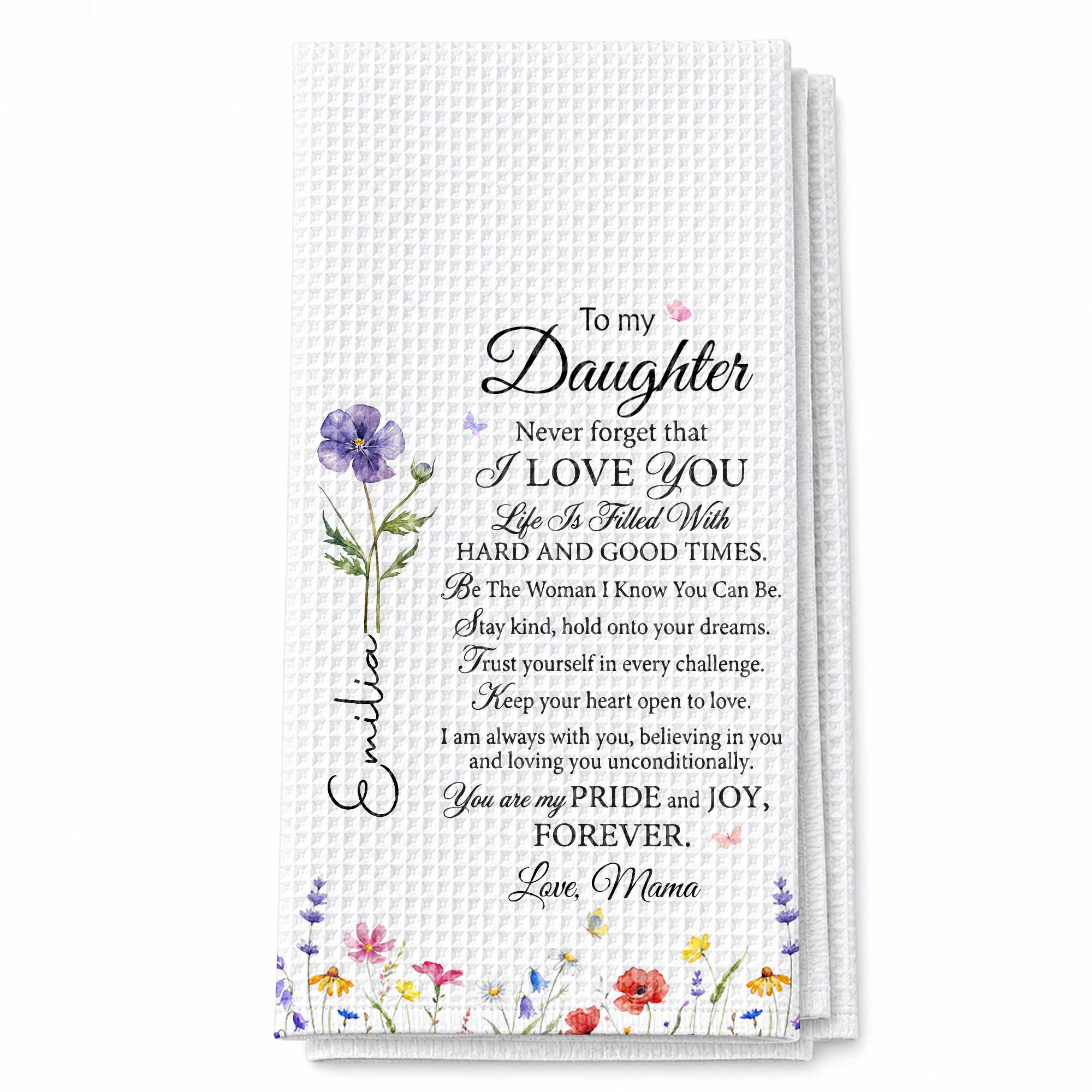 Personalized Kitchen Towel Birth Month Flowers for Daughter Gift