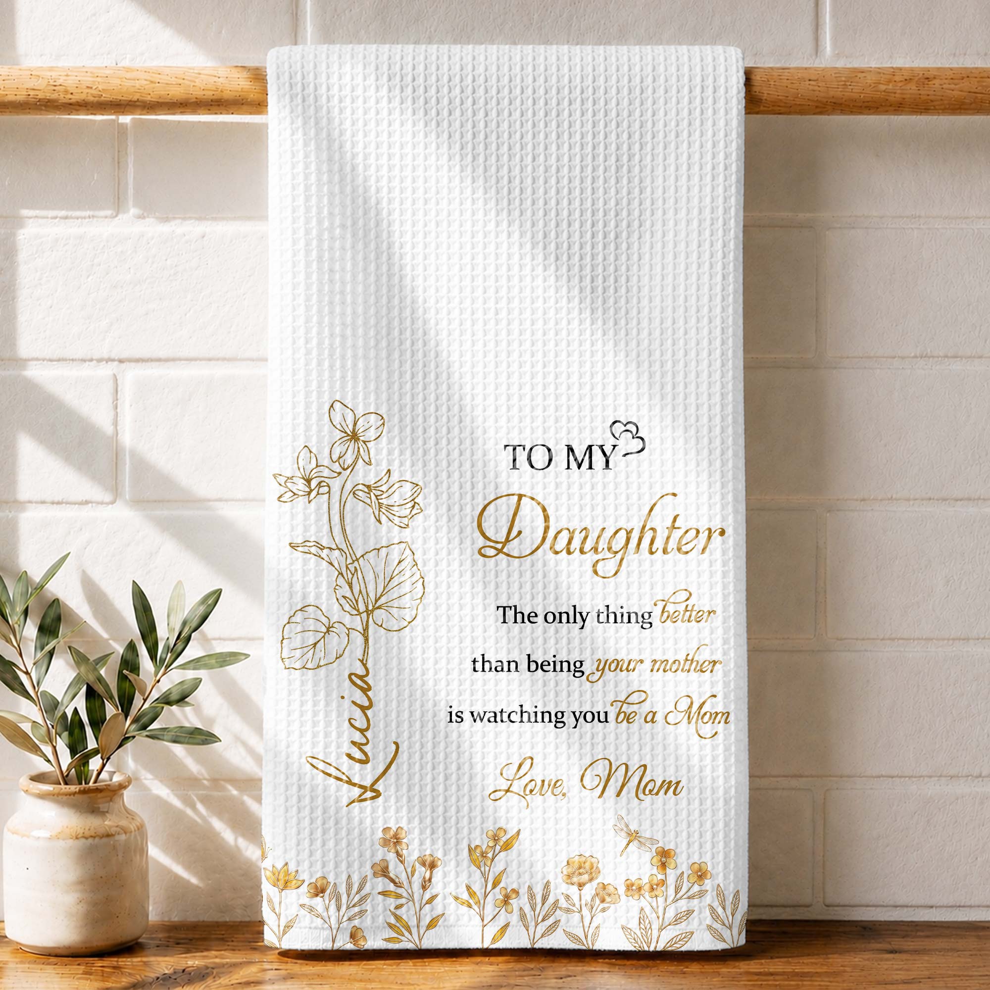 Personalized Kitchen Towel for Daughter Birth Month Flowers Gift