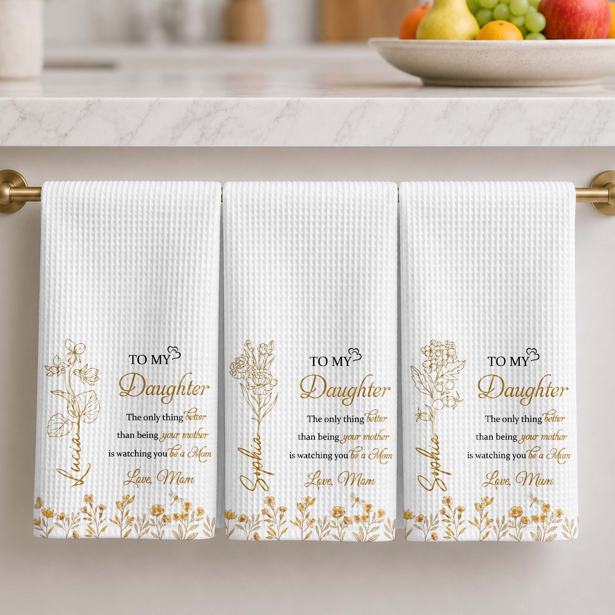 Personalized Kitchen Towel for Daughter Birth Month Flowers Gift