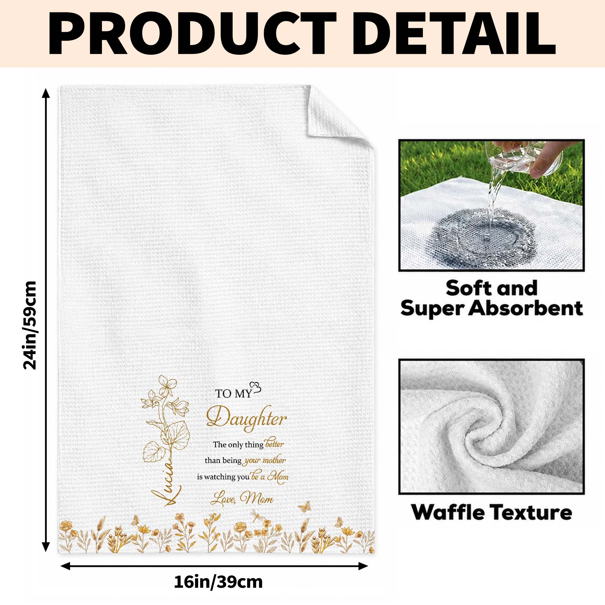 Personalized Kitchen Towel for Daughter Birth Month Flowers Gift