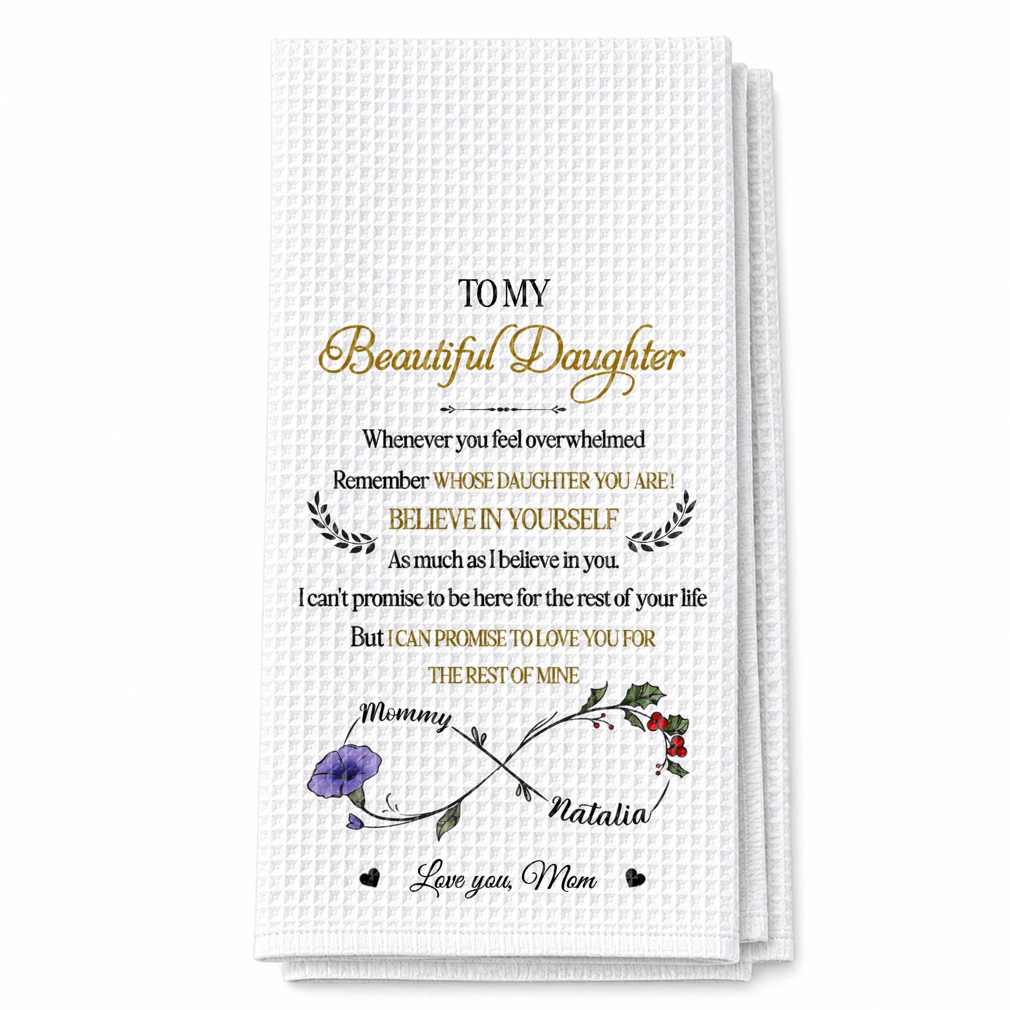 Personalized Kitchen Towel Custom Birth Month Flowers Gift for Daughter
