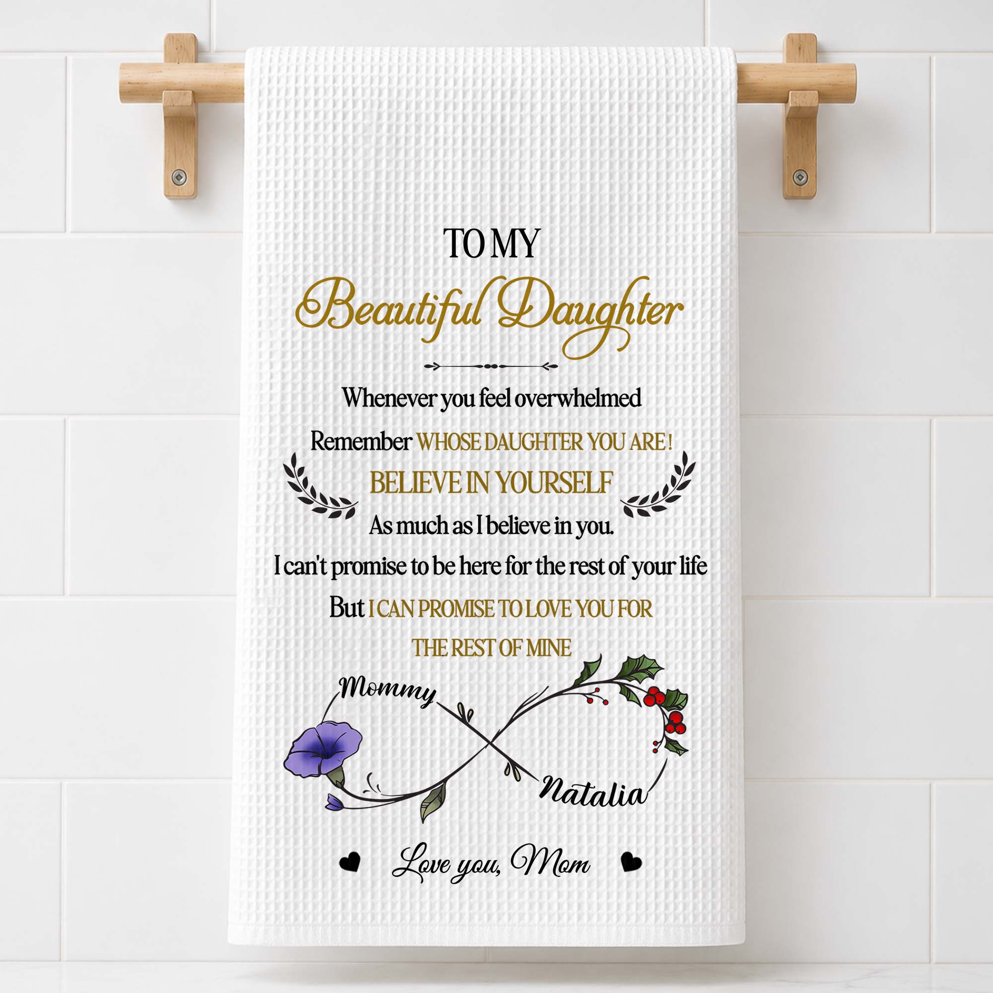 Personalized Kitchen Towel Custom Birth Month Flowers Gift for Daughter