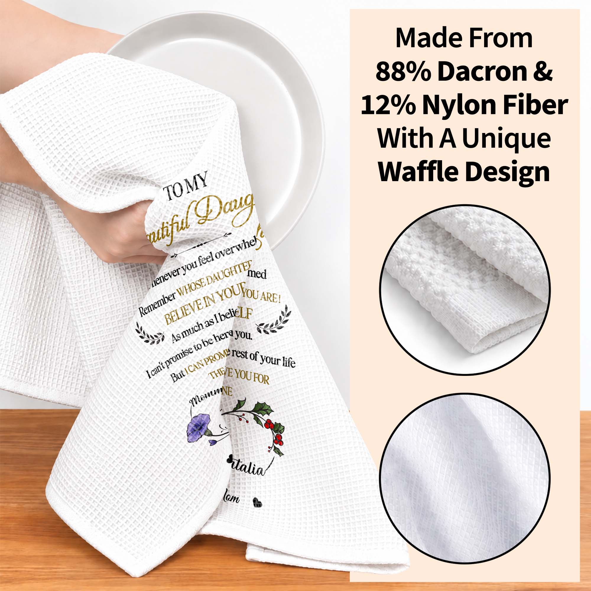 Personalized Kitchen Towel Custom Birth Month Flowers Gift for Daughter