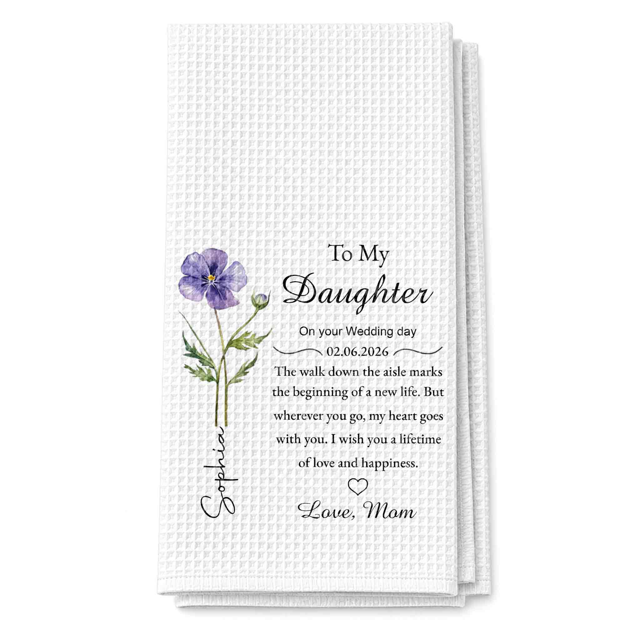 Personalized Kitchen Towel Wedding Day Gift for Daughter Floral Design