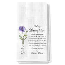 Load image into Gallery viewer, Personalized Kitchen Towel Wedding Day Gift for Daughter Floral Design
