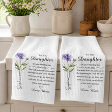 Load image into Gallery viewer, Personalized Kitchen Towel Wedding Day Gift for Daughter Floral Design
