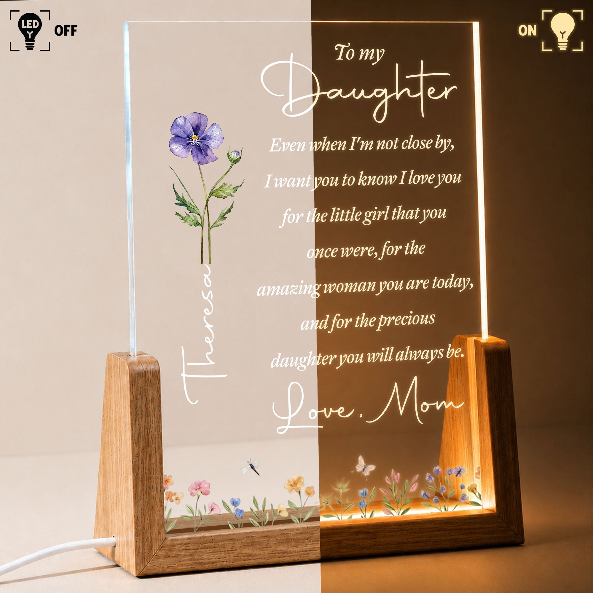 Personalized Acrylic Night Light Custom Name Gift for Daughter