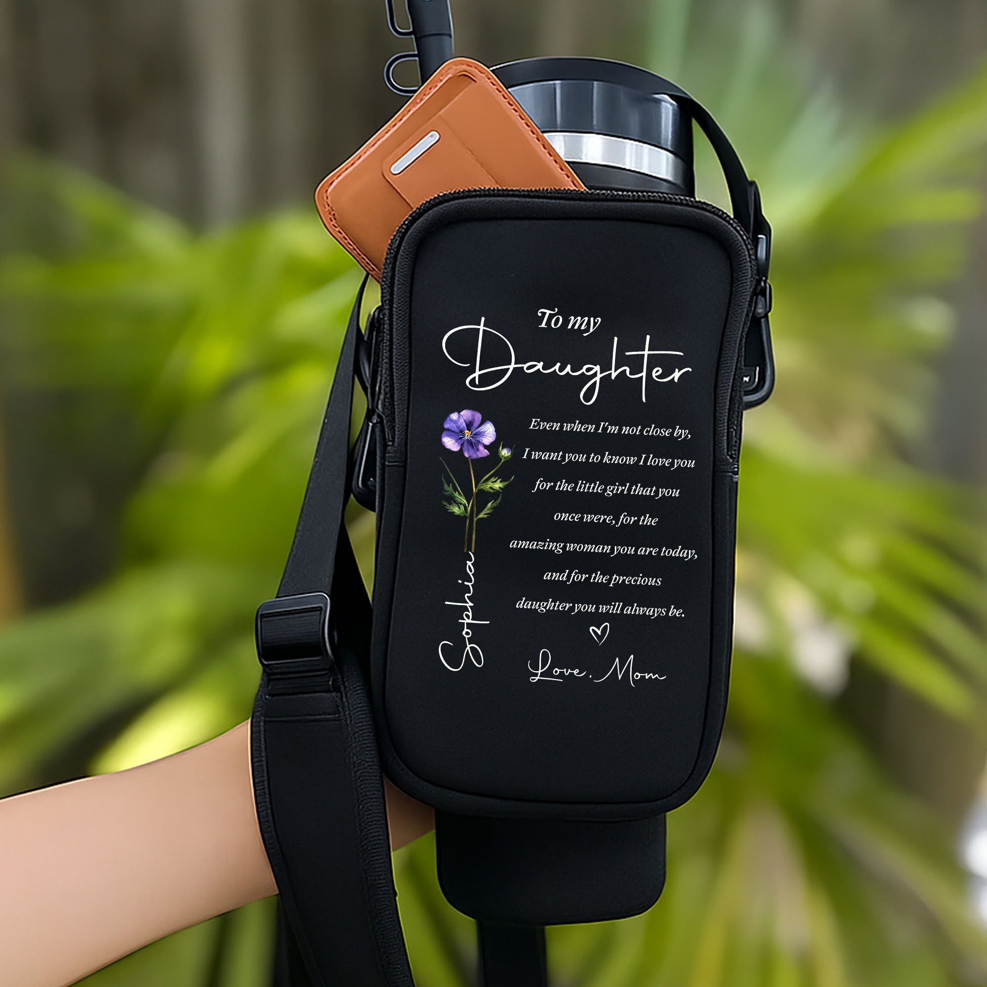 Personalized Water Bottle Carrier Bag Custom Name Gift for Daughter