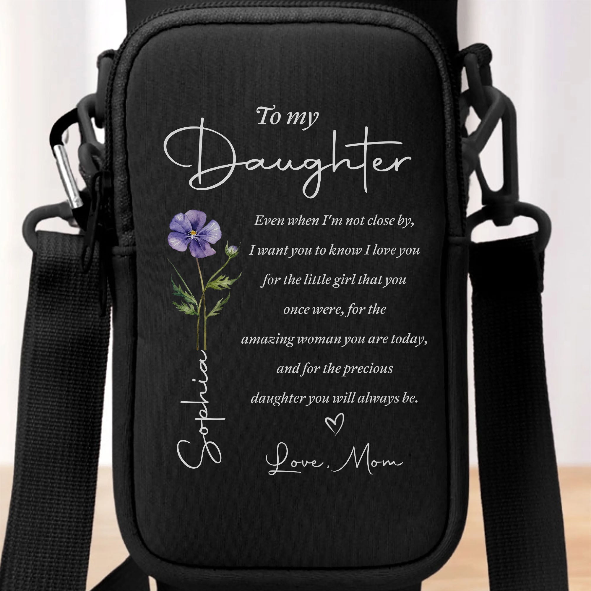 Personalized Water Bottle Carrier Bag Custom Name Gift for Daughter