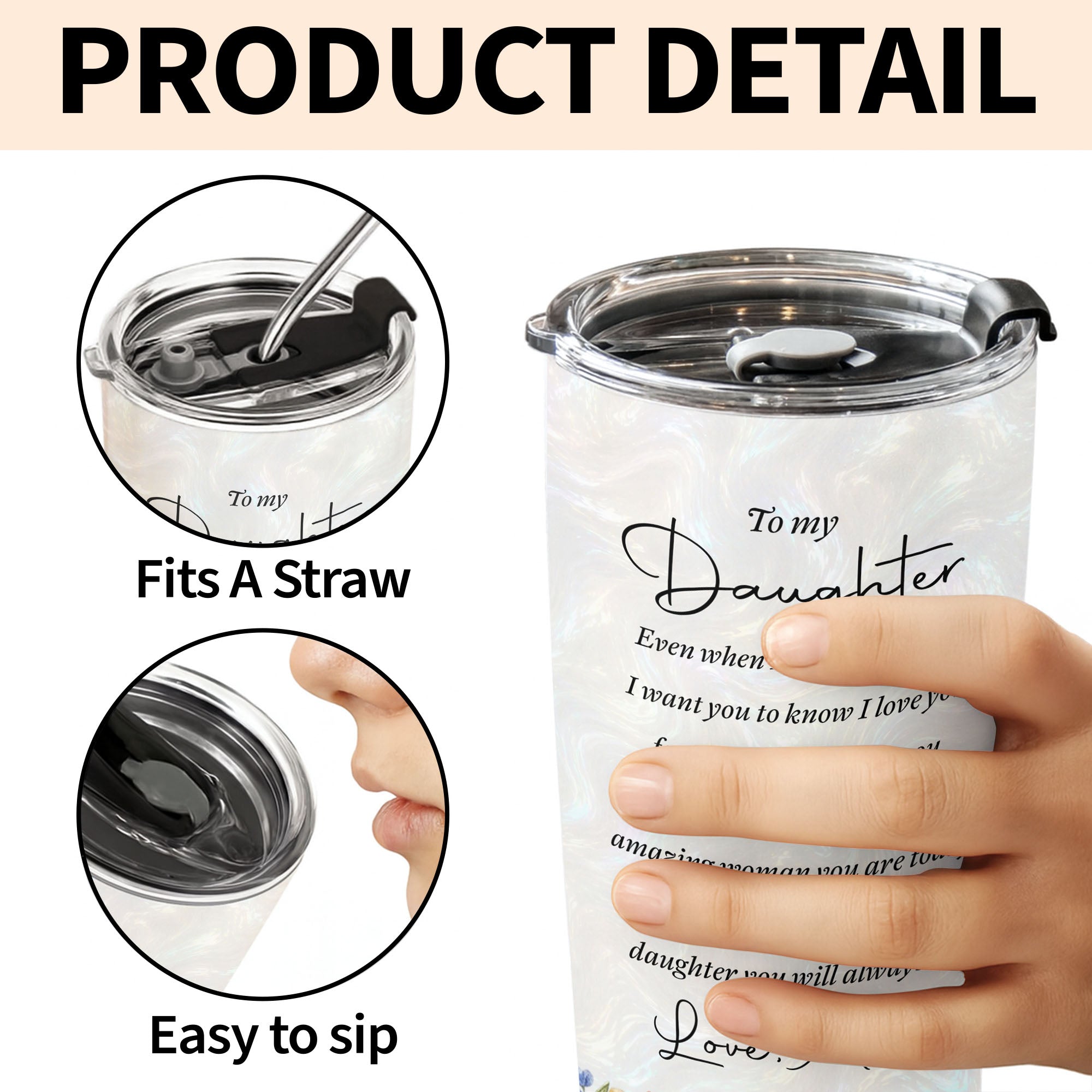 Personalized 20oz Stainless Steel Tumbler Gift for Daughter