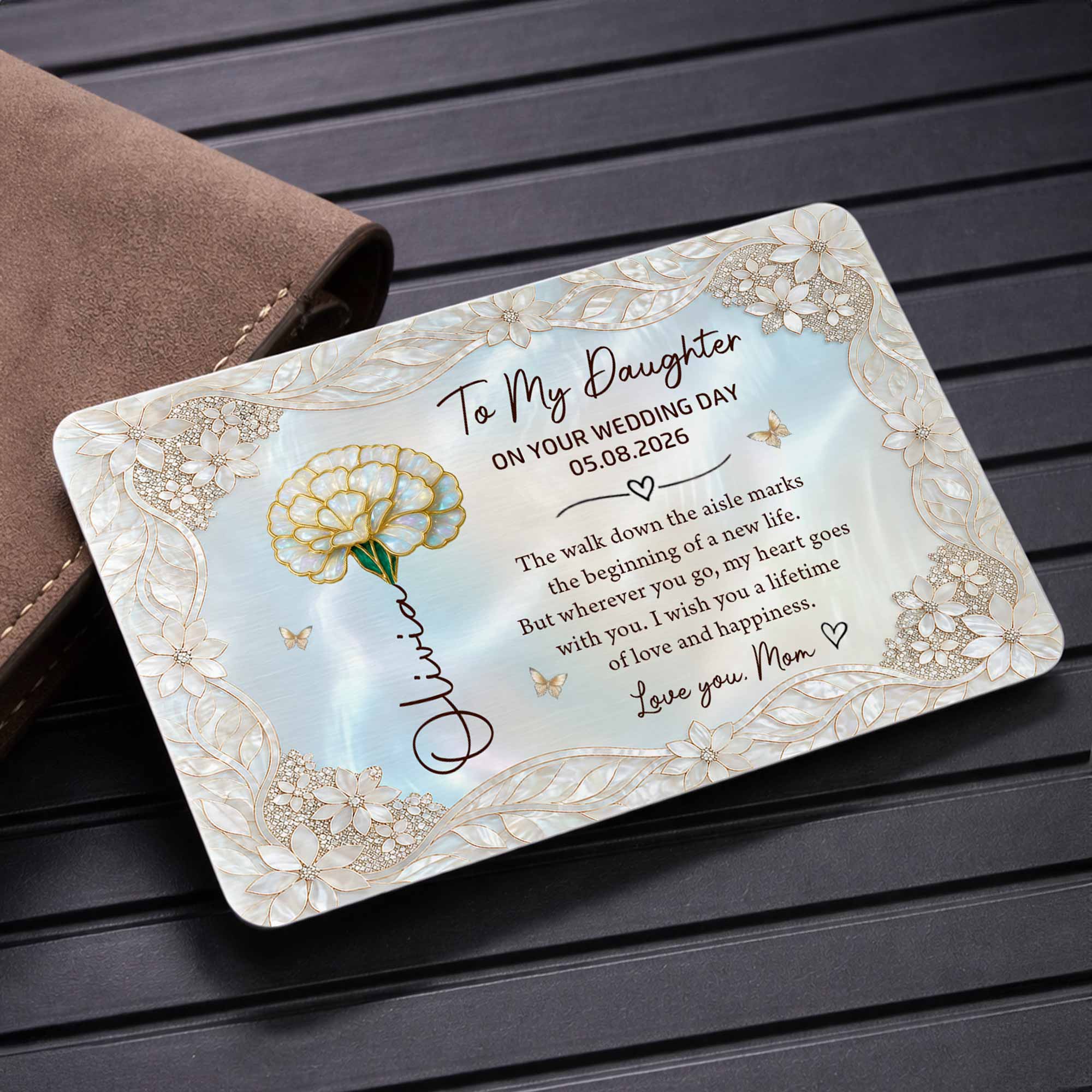 Personalized Aluminum Wallet Card Gift for Daughter Wedding Day