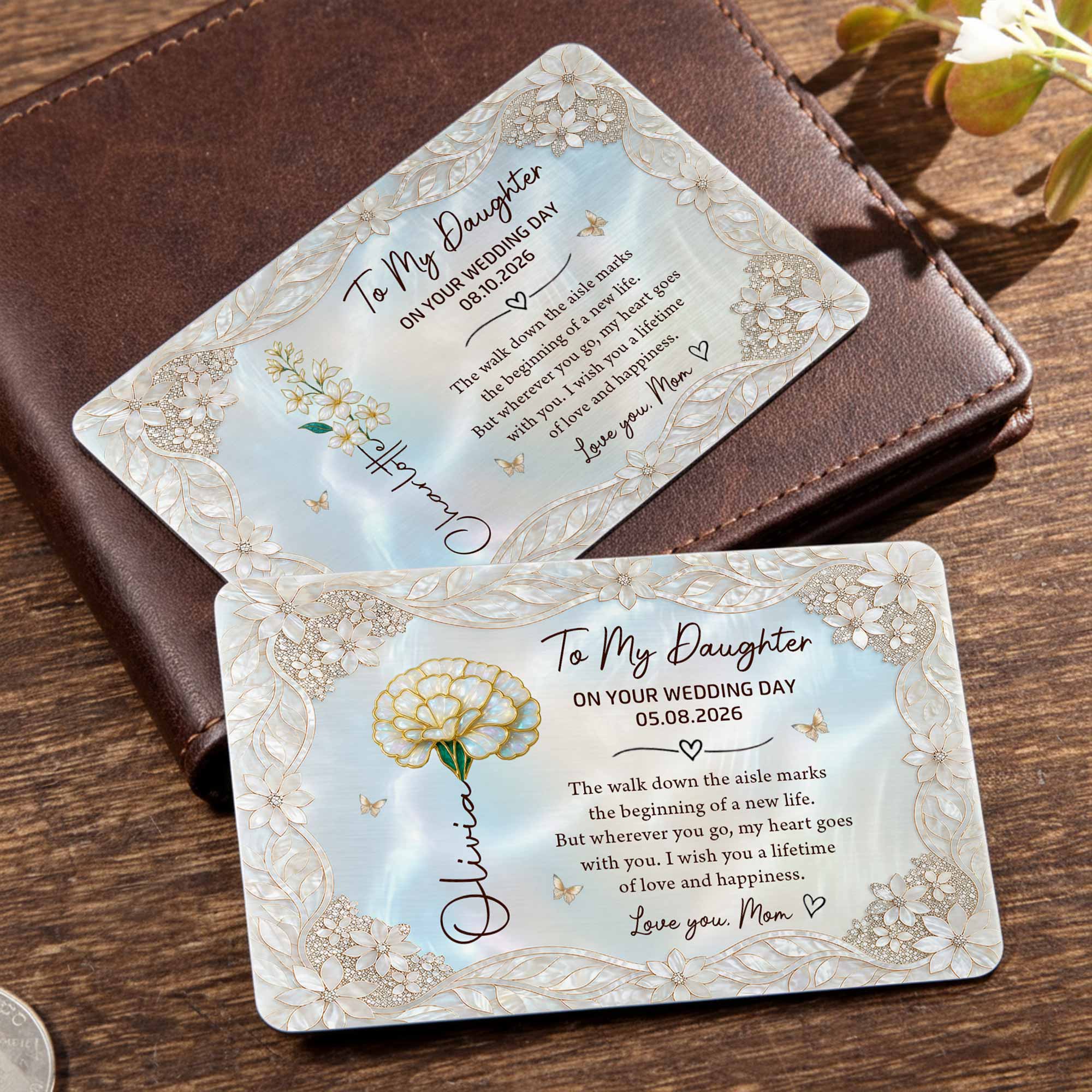 Personalized Aluminum Wallet Card Gift for Daughter Wedding Day