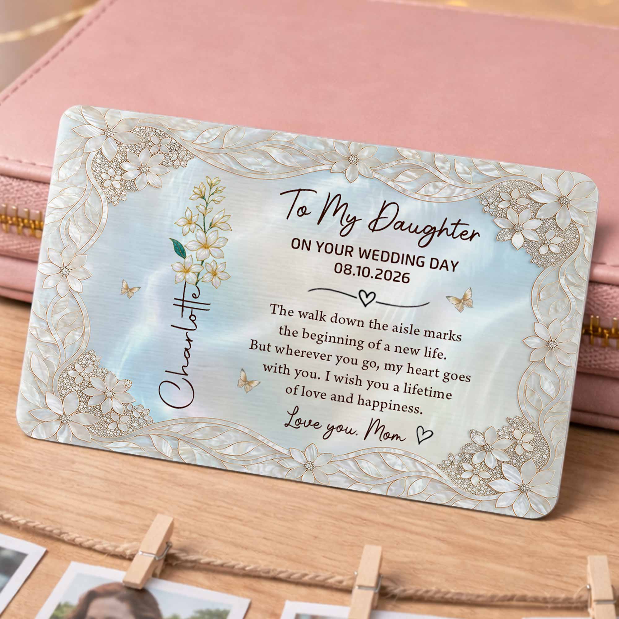 Personalized Aluminum Wallet Card Gift for Daughter Wedding Day