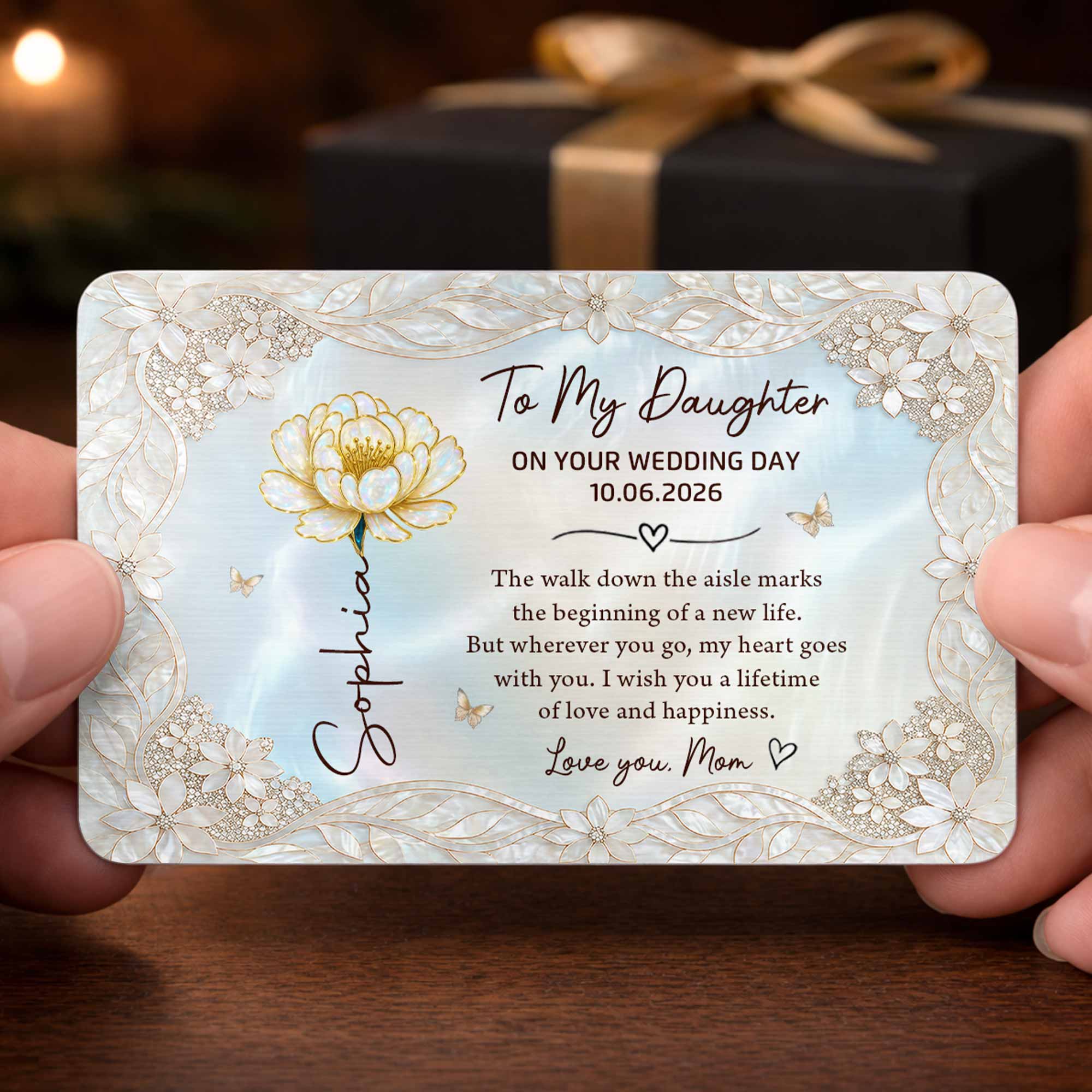 Personalized Aluminum Wallet Card Gift for Daughter Wedding Day