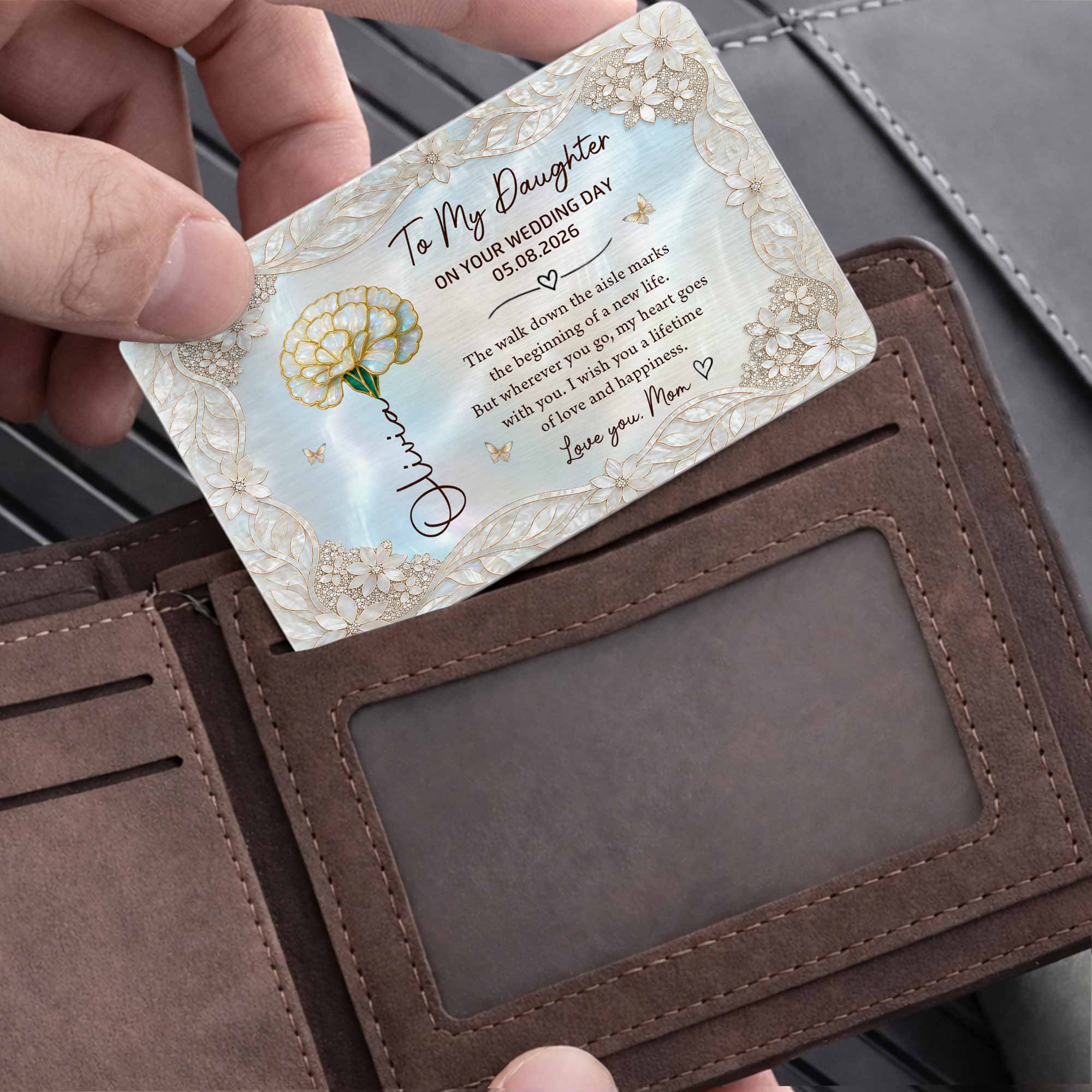 Personalized Aluminum Wallet Card Gift for Daughter Wedding Day