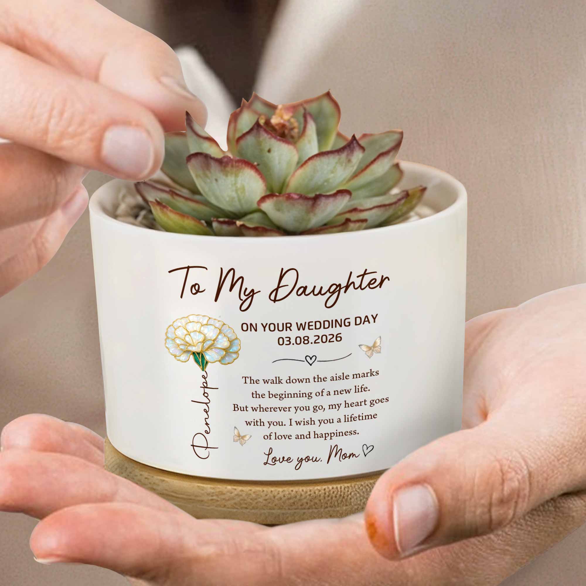 Personalized Ceramic Plant Pot Custom Gift for Daughter Wedding Day