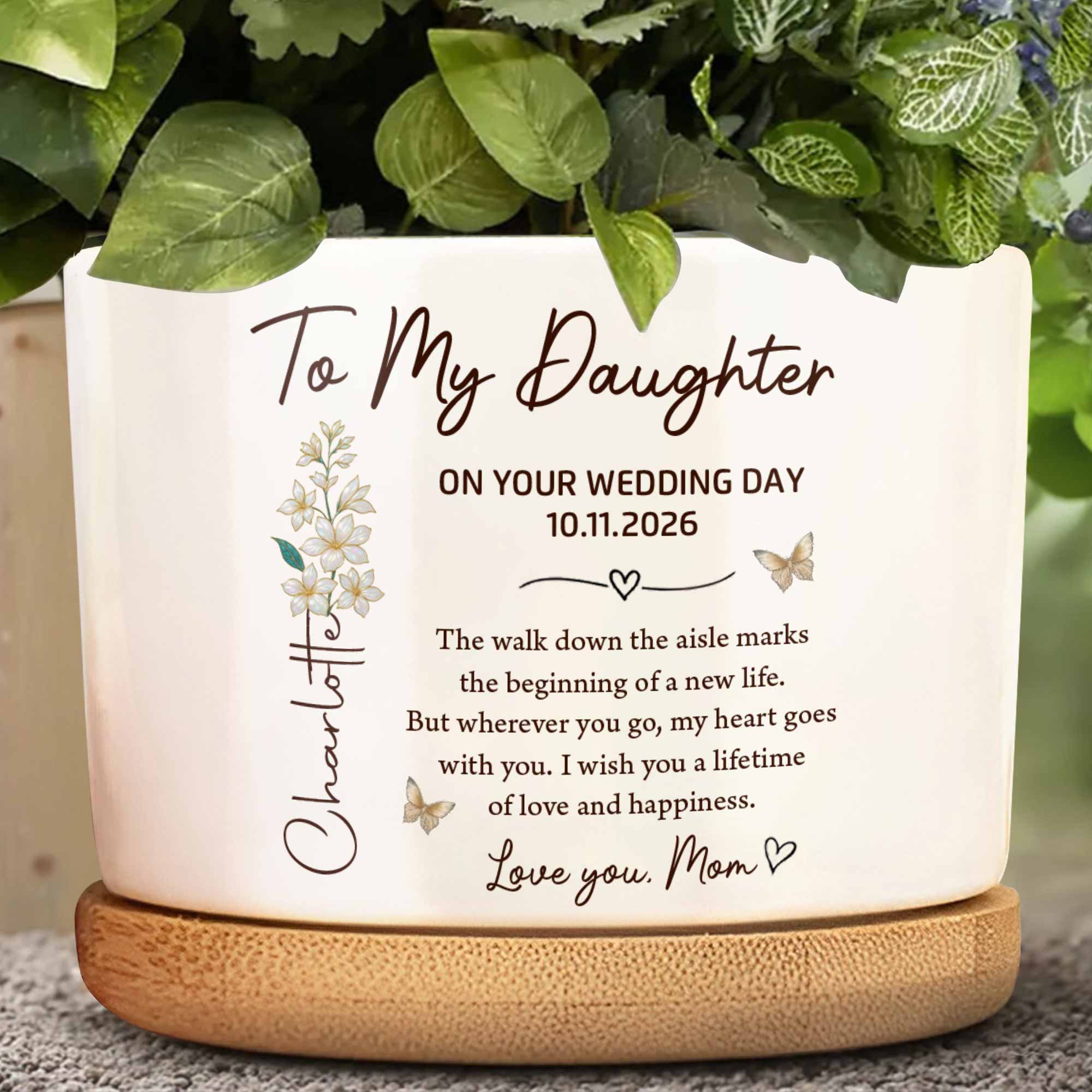 Personalized Ceramic Plant Pot Custom Gift for Daughter Wedding Day