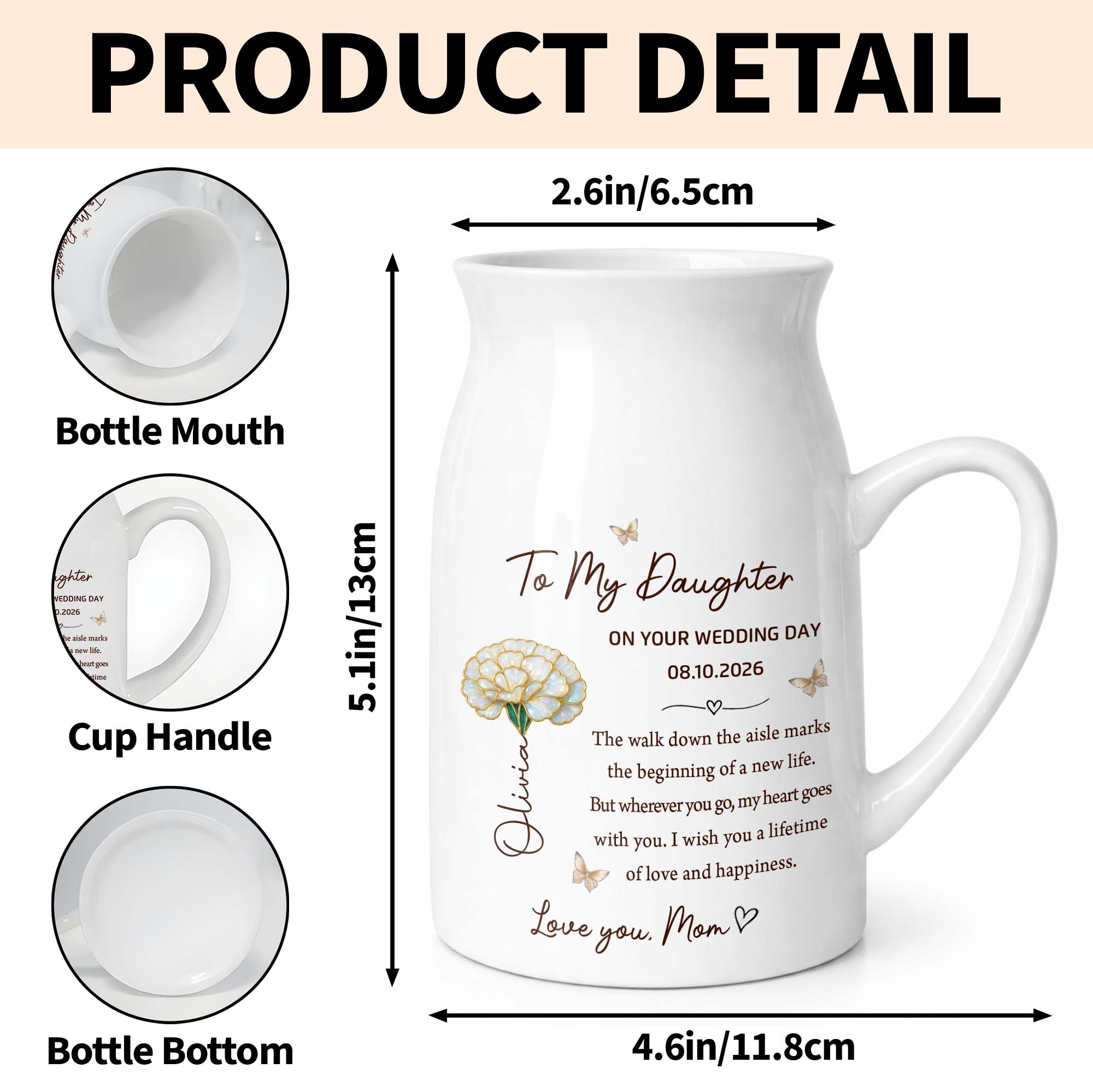 Personalized Ceramic Flower Vase Gift for Daughter Wedding Day