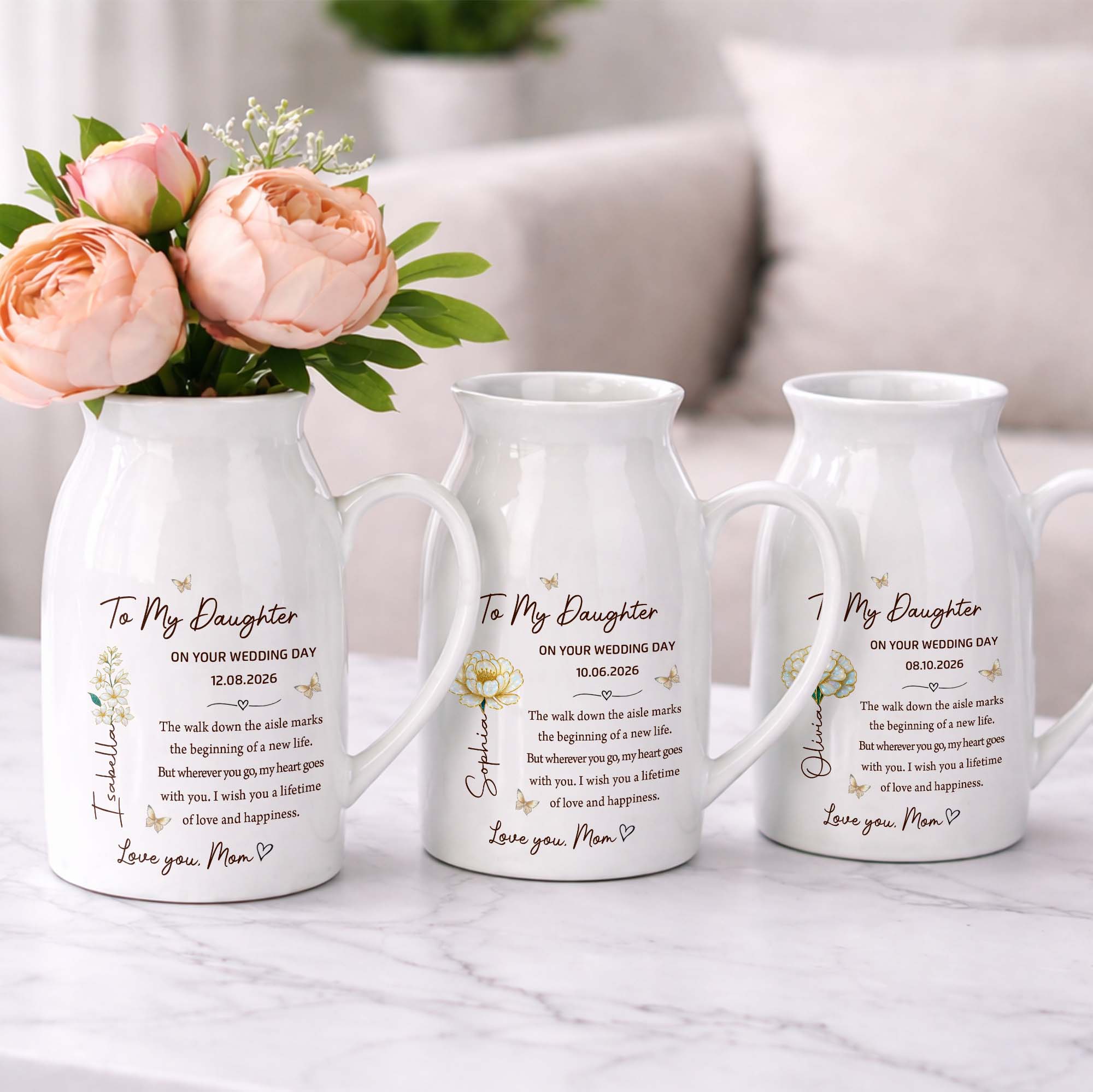 Personalized Ceramic Flower Vase Gift for Daughter Wedding Day