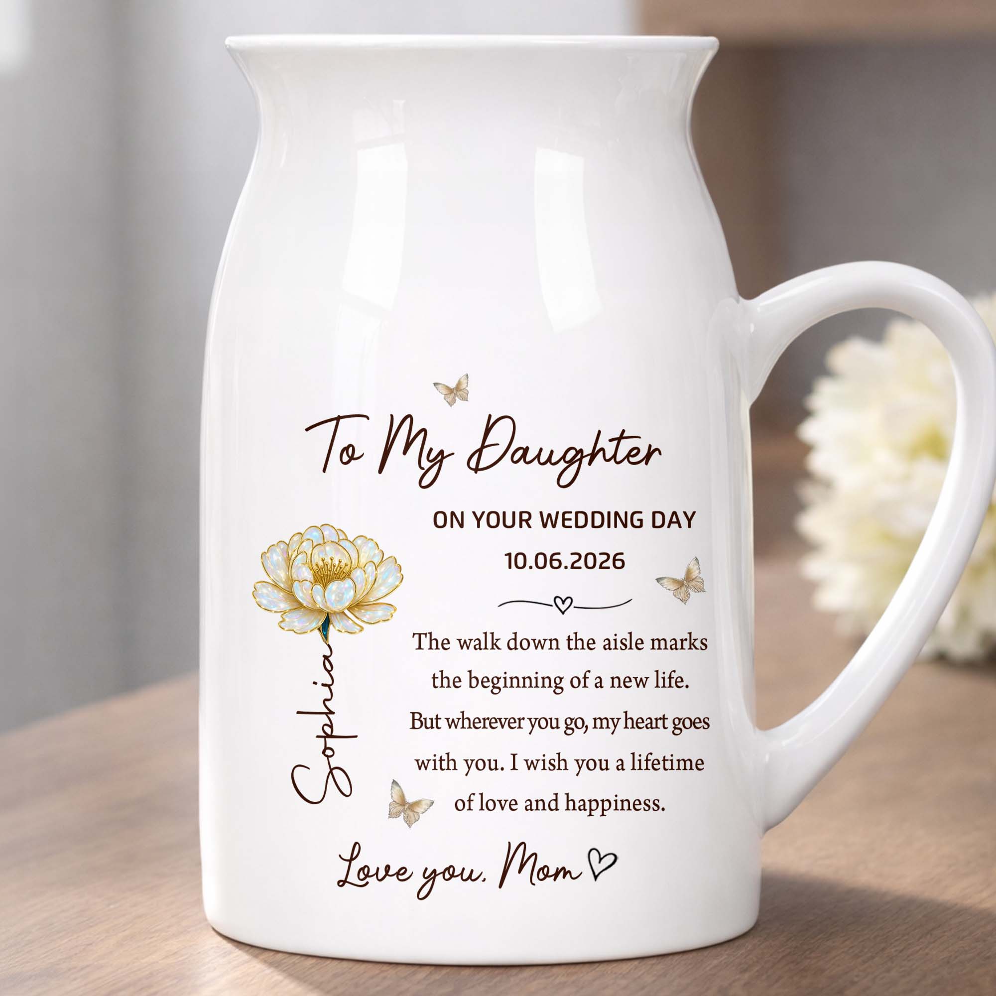 Personalized Ceramic Flower Vase Gift for Daughter Wedding Day