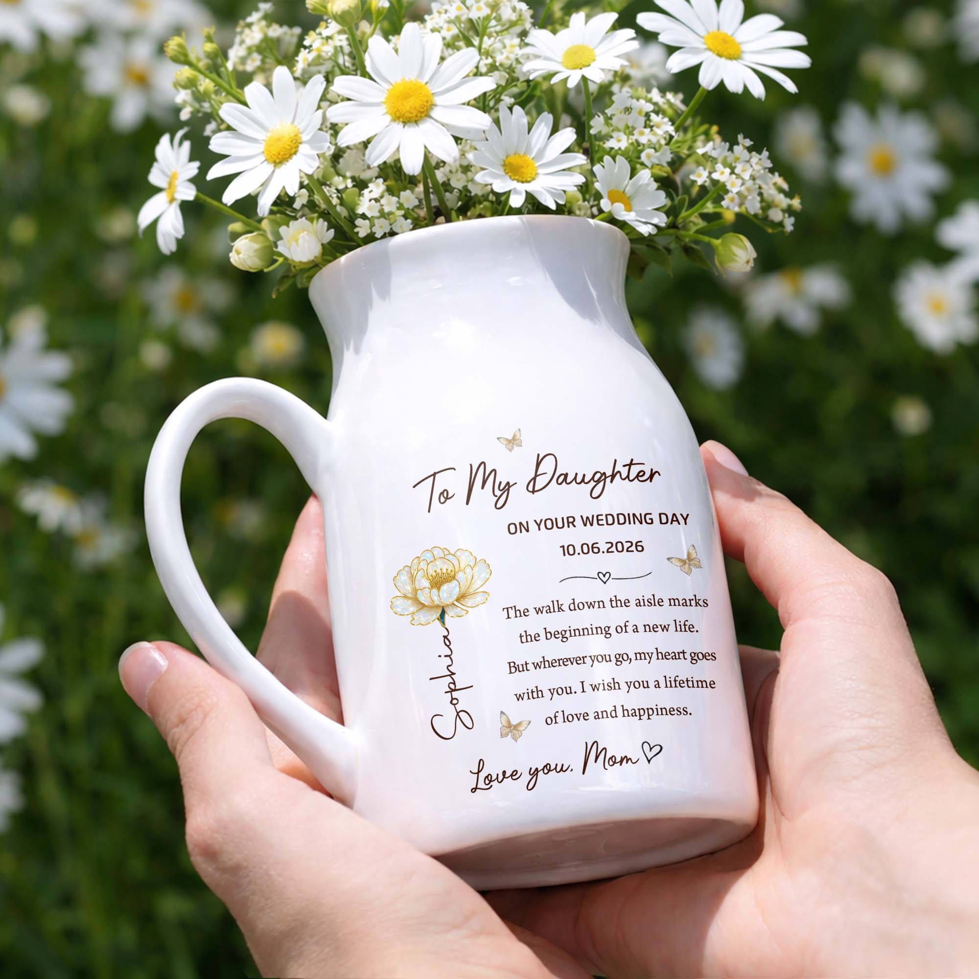 Personalized Ceramic Flower Vase Gift for Daughter Wedding Day