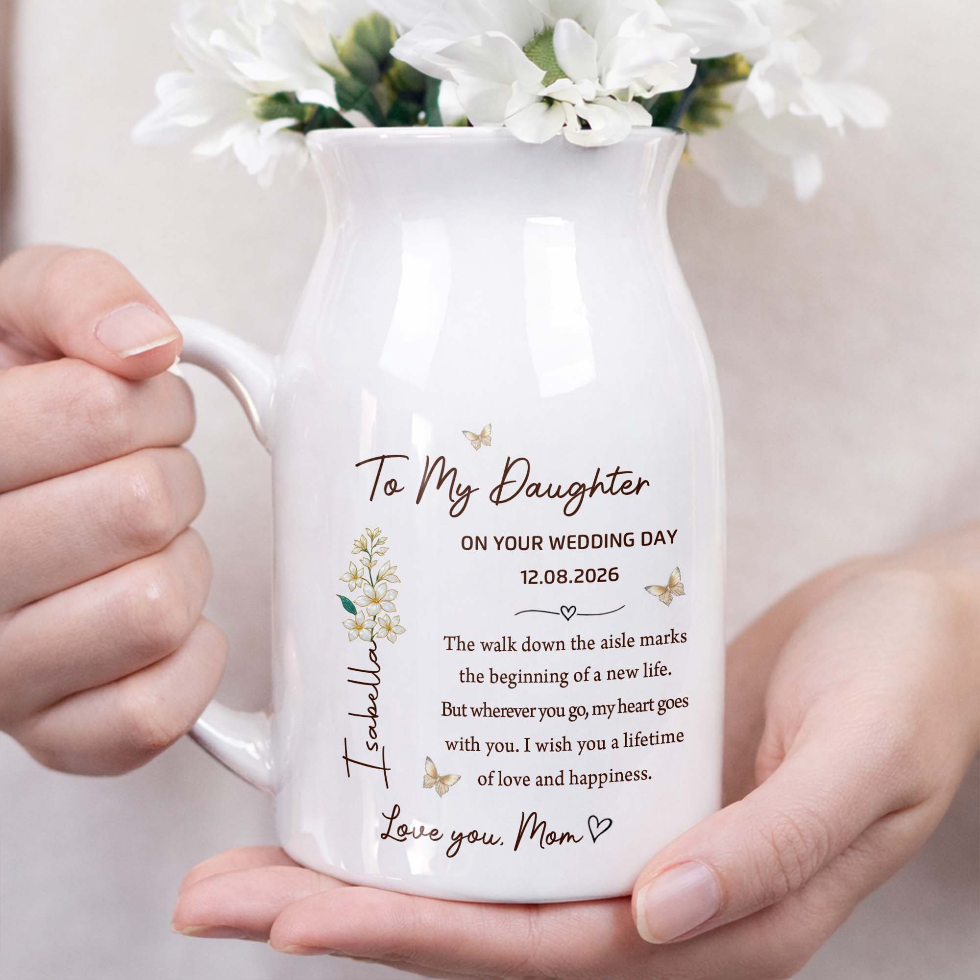 Personalized Ceramic Flower Vase Gift for Daughter Wedding Day