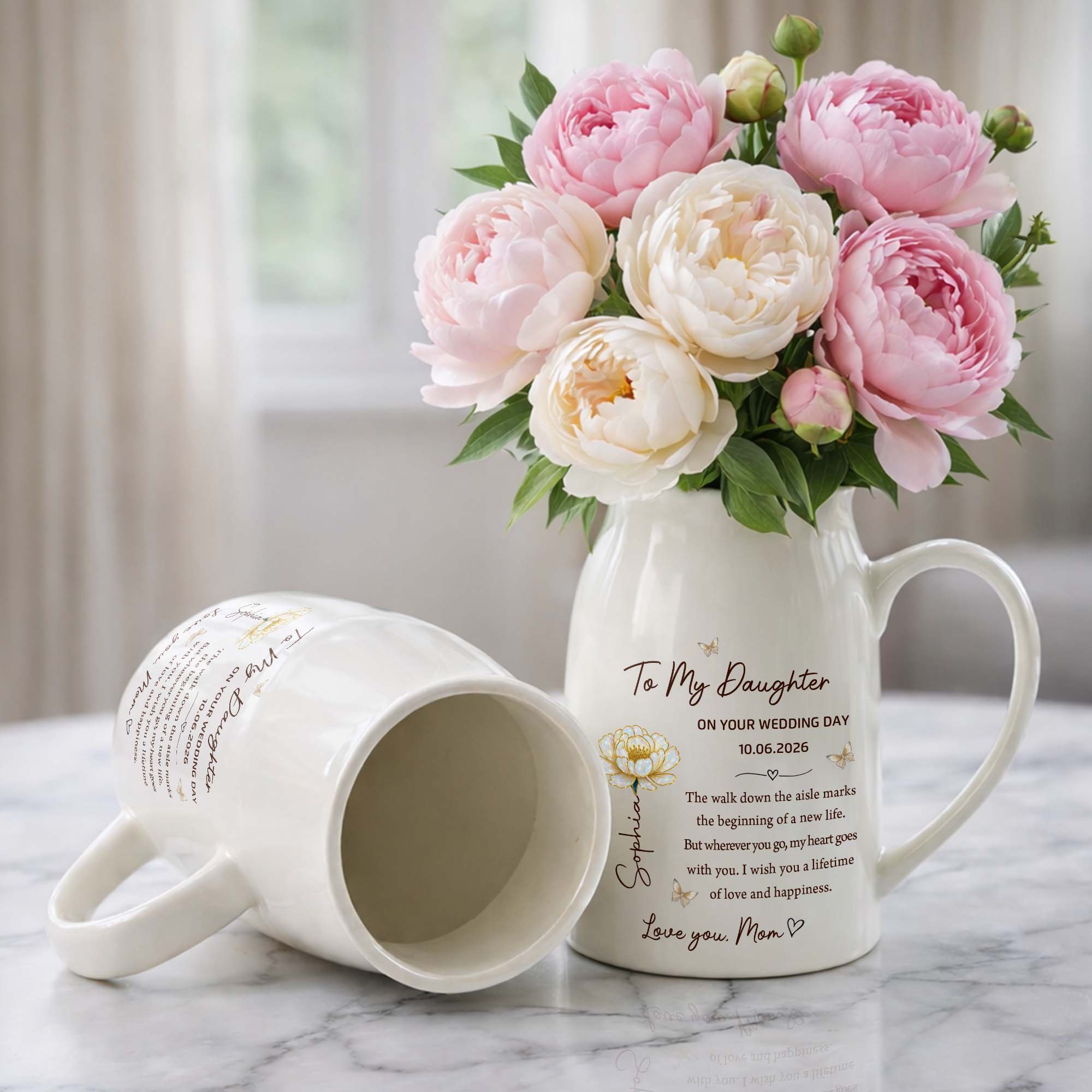 Personalized Ceramic Flower Vase Gift for Daughter Wedding Day