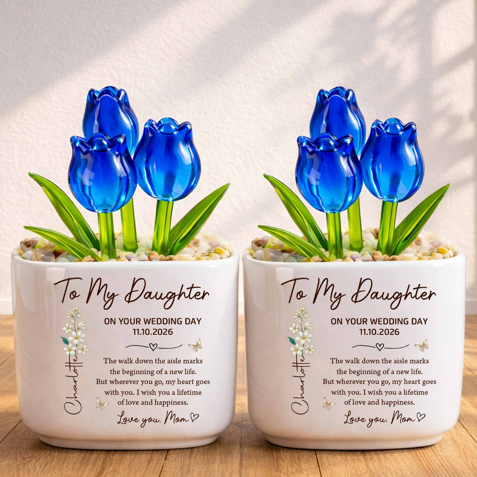 Personalized Glass Everlasting Tulips Custom Gift for Daughter Wedding Day