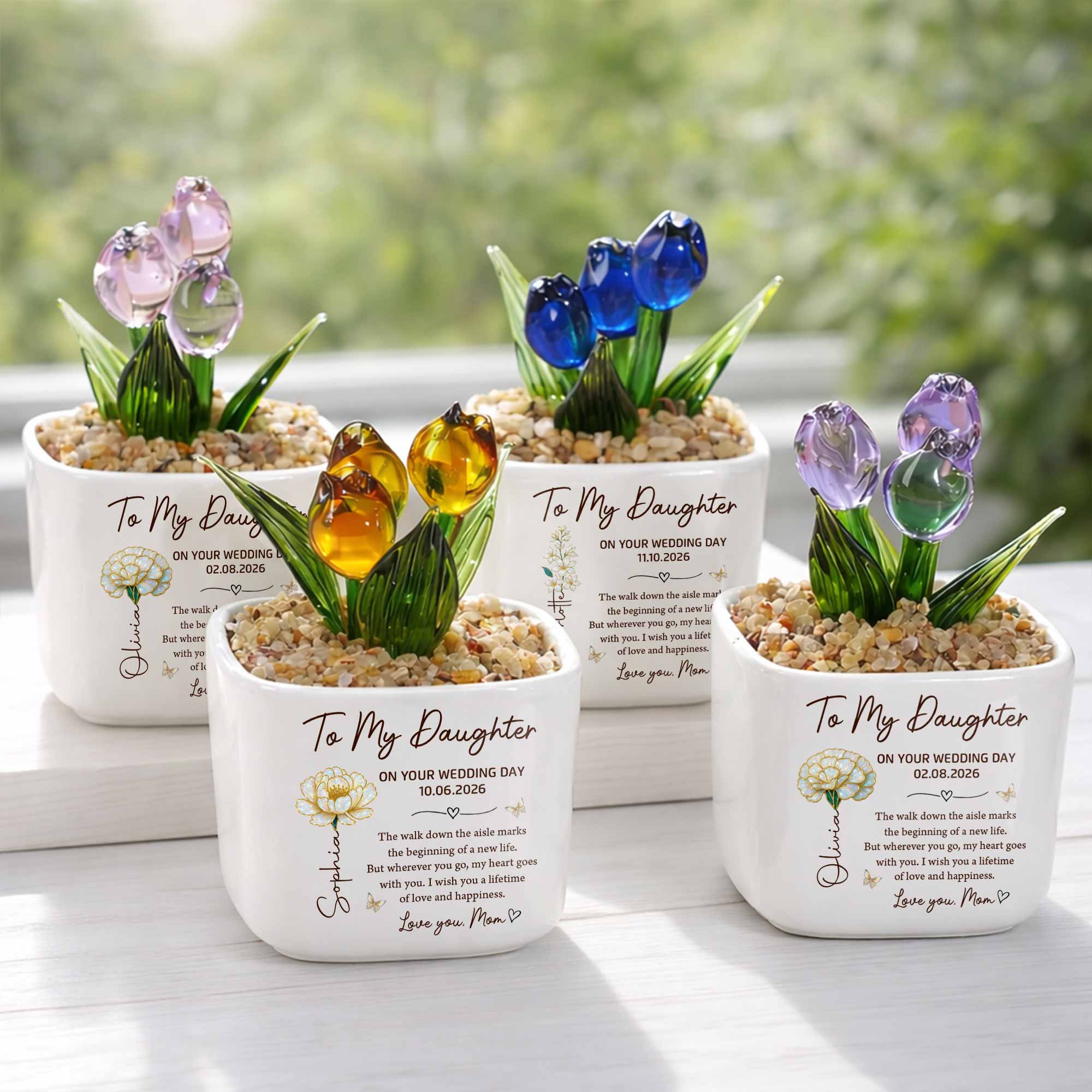Personalized Glass Everlasting Tulips Custom Gift for Daughter Wedding Day