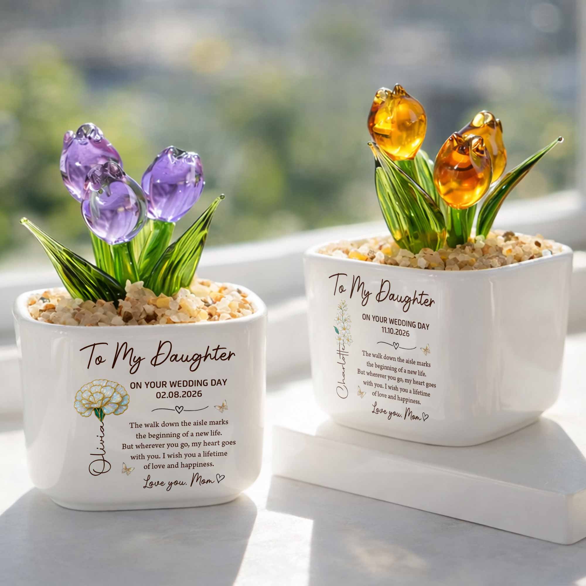 Personalized Glass Everlasting Tulips Custom Gift for Daughter Wedding Day