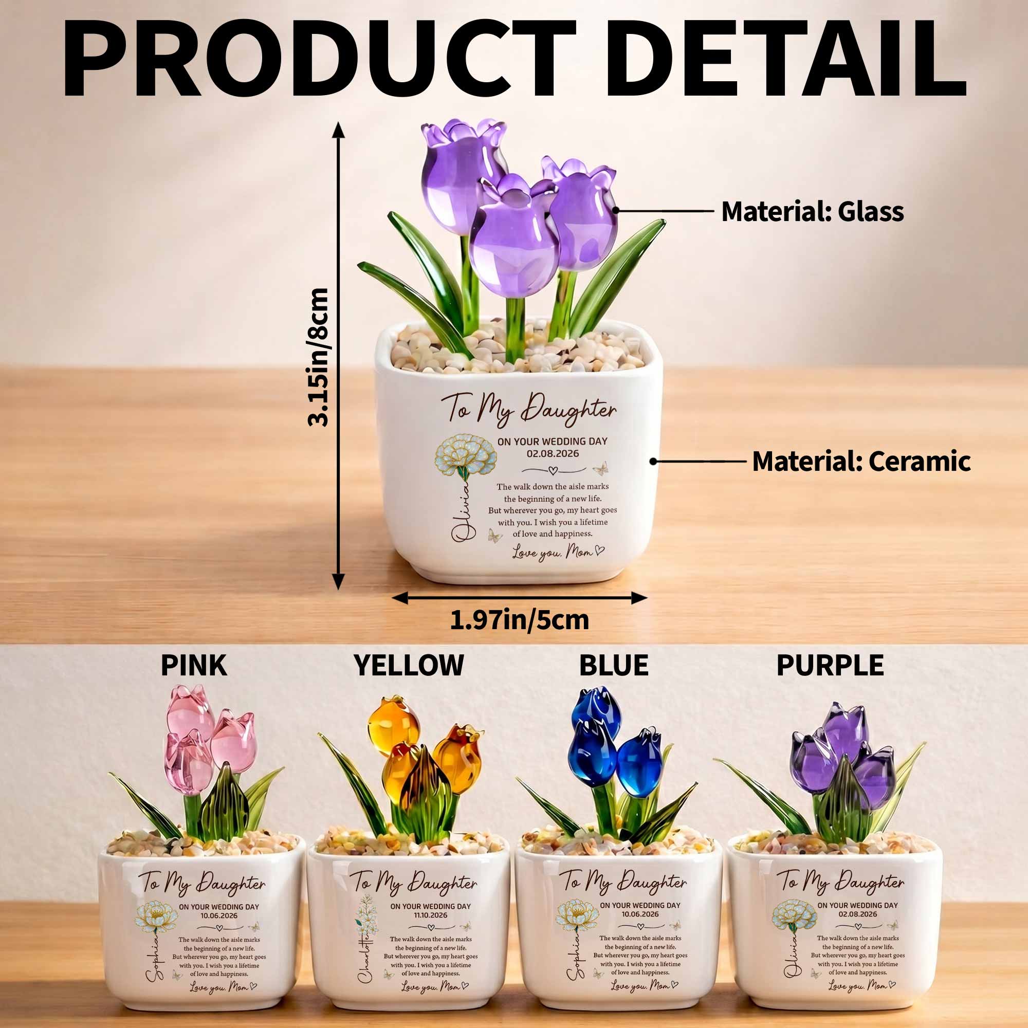 Personalized Glass Everlasting Tulips Custom Gift for Daughter Wedding Day