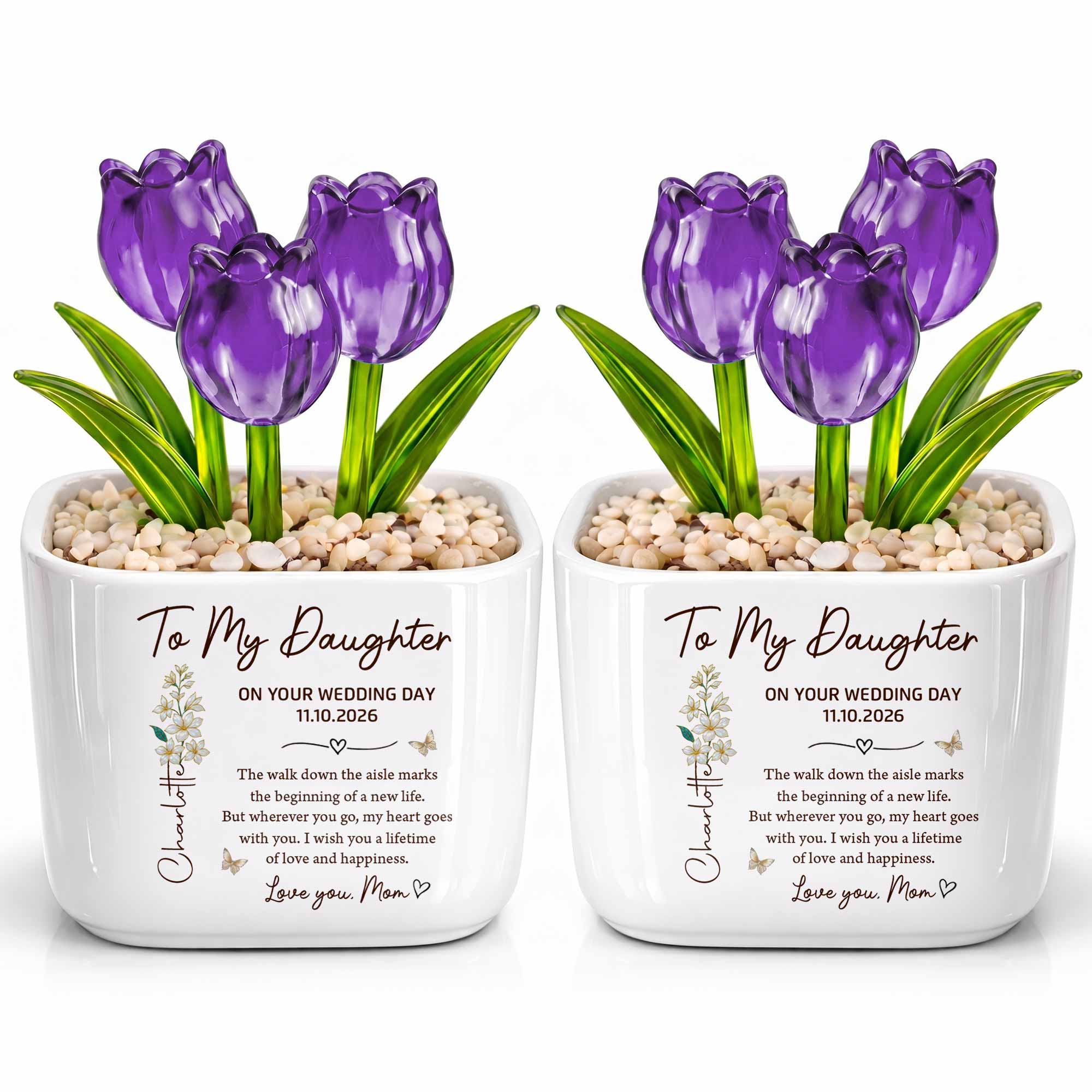 Personalized Glass Everlasting Tulips Custom Gift for Daughter Wedding Day