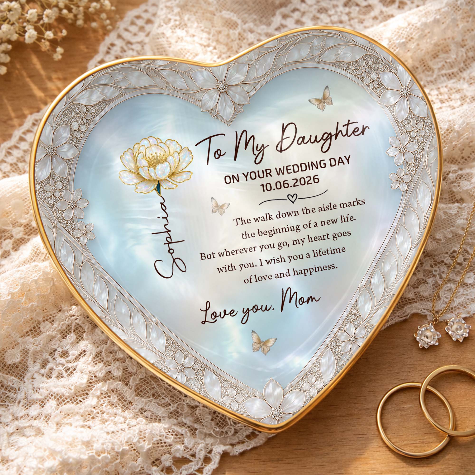 Personalized Heart Jewelry Dish Custom Name Gift for Bride