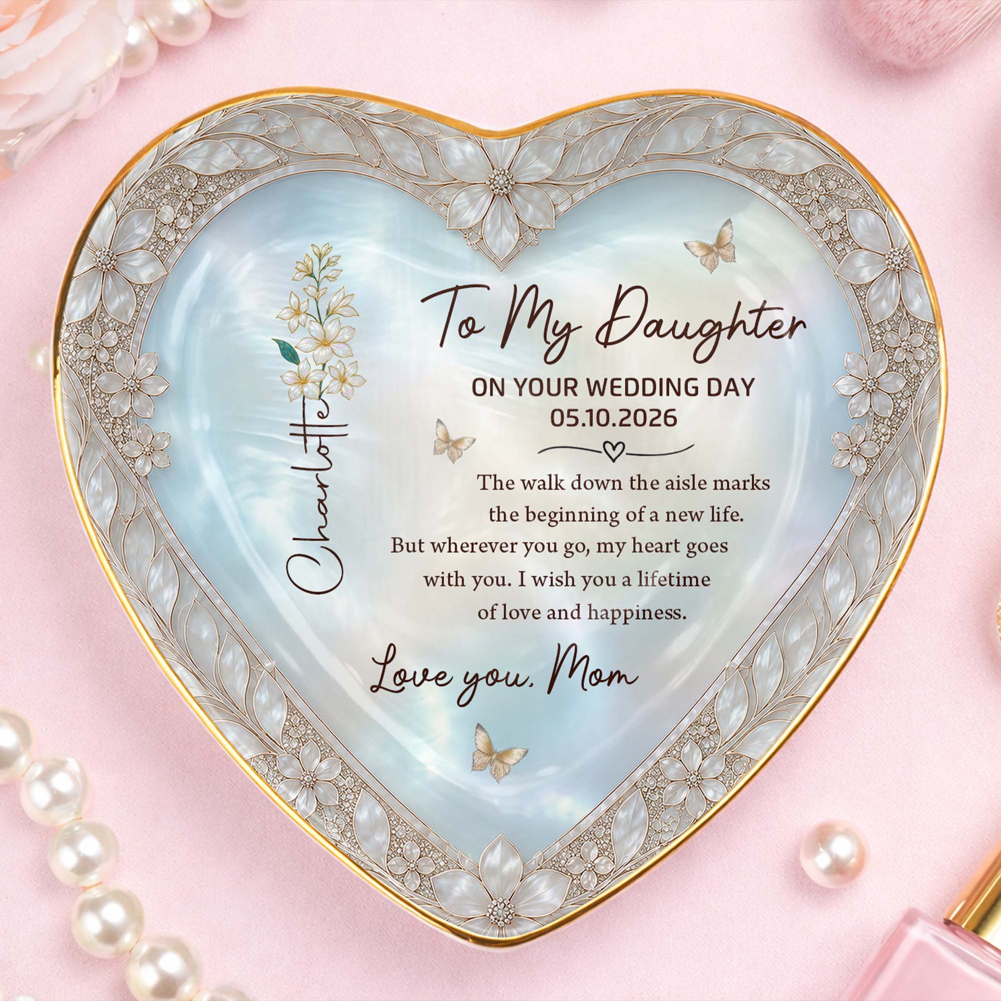 Personalized Heart Jewelry Dish Custom Name Gift for Bride