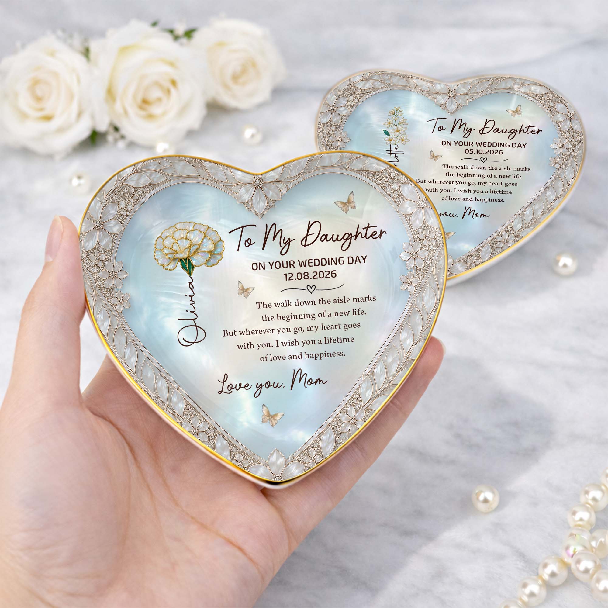 Personalized Heart Jewelry Dish Custom Name Gift for Bride