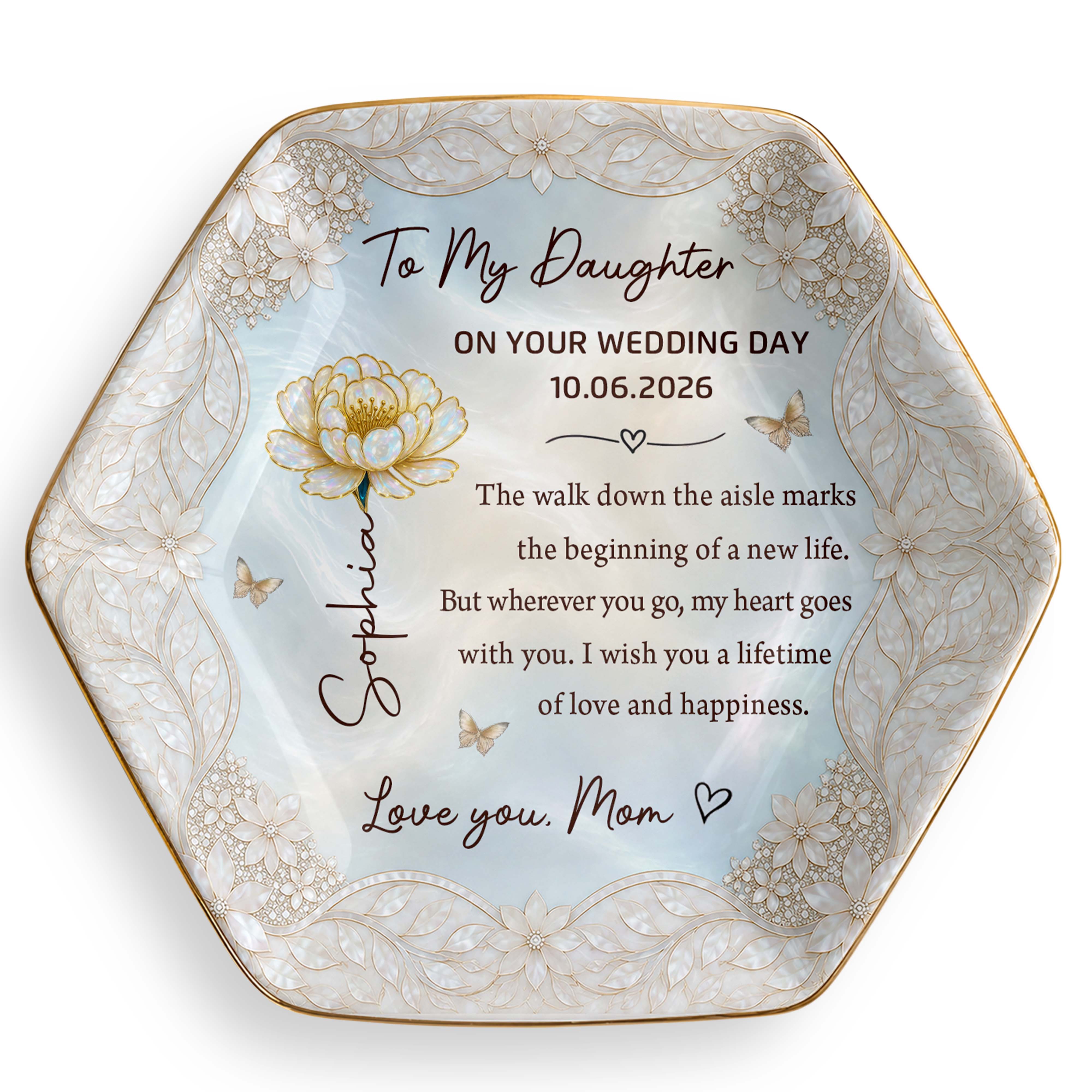 Personalized Ceramic Jewelry Dish Custom Flower Gift for Daughter