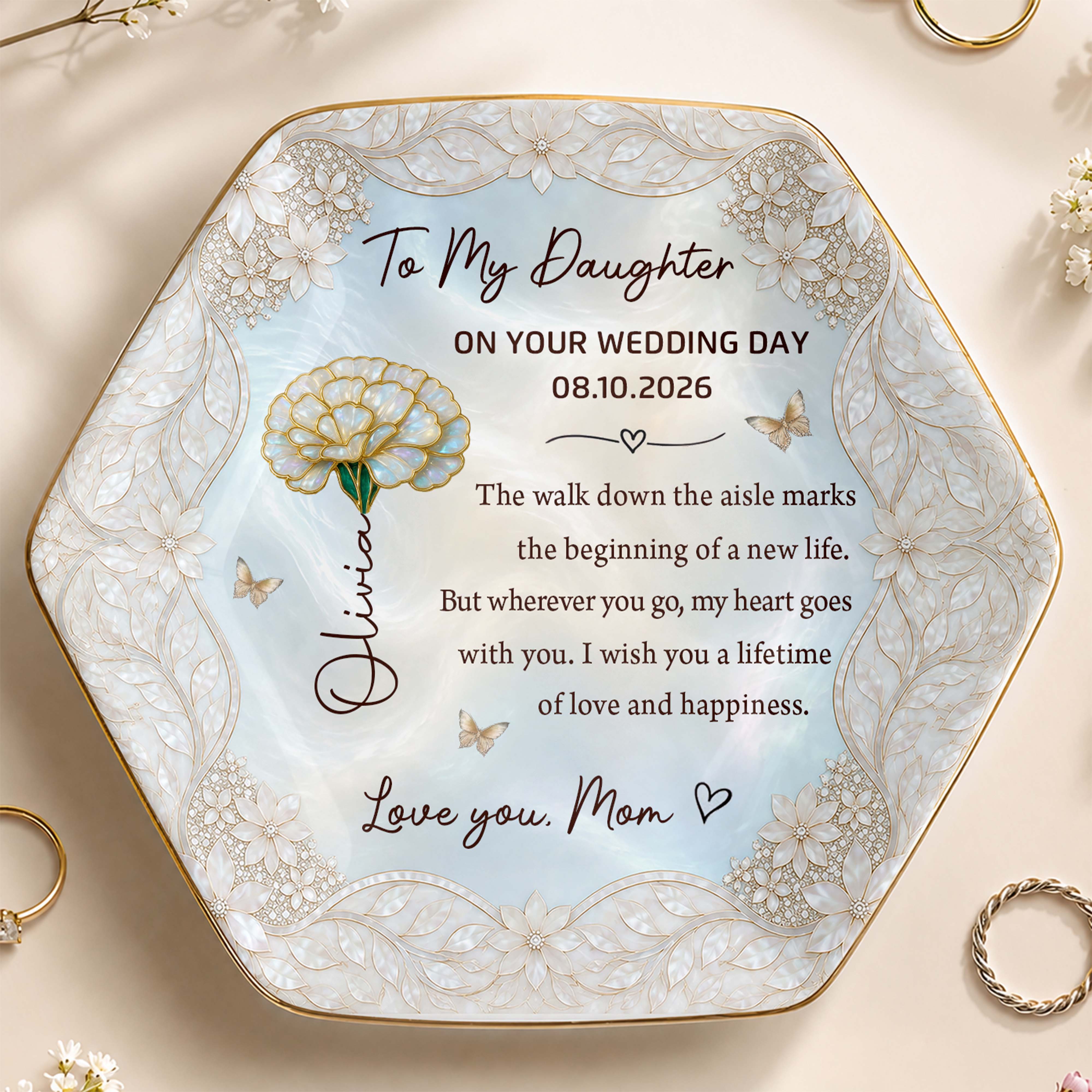 Personalized Ceramic Jewelry Dish Custom Flower Gift for Daughter
