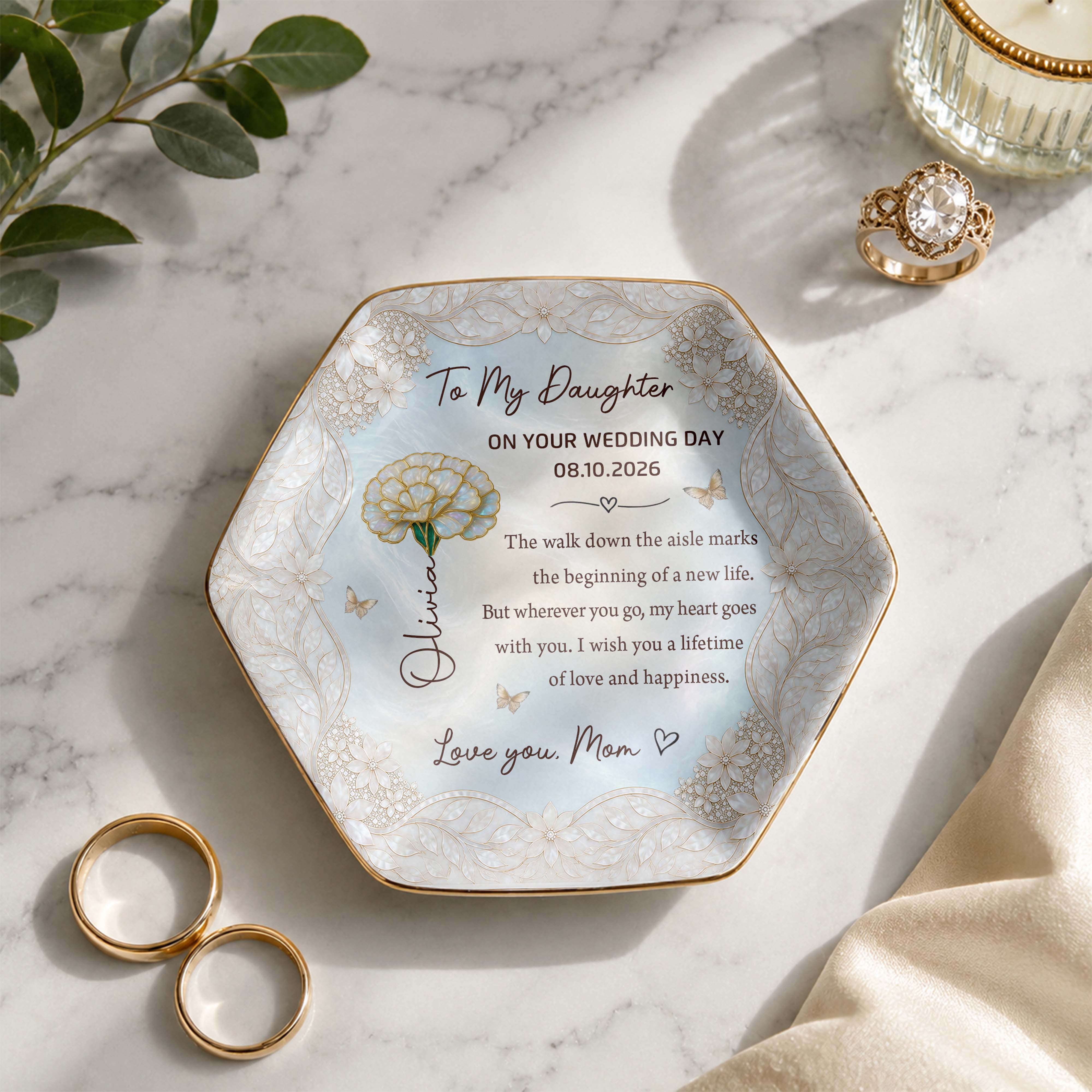 Personalized Ceramic Jewelry Dish Custom Flower Gift for Daughter