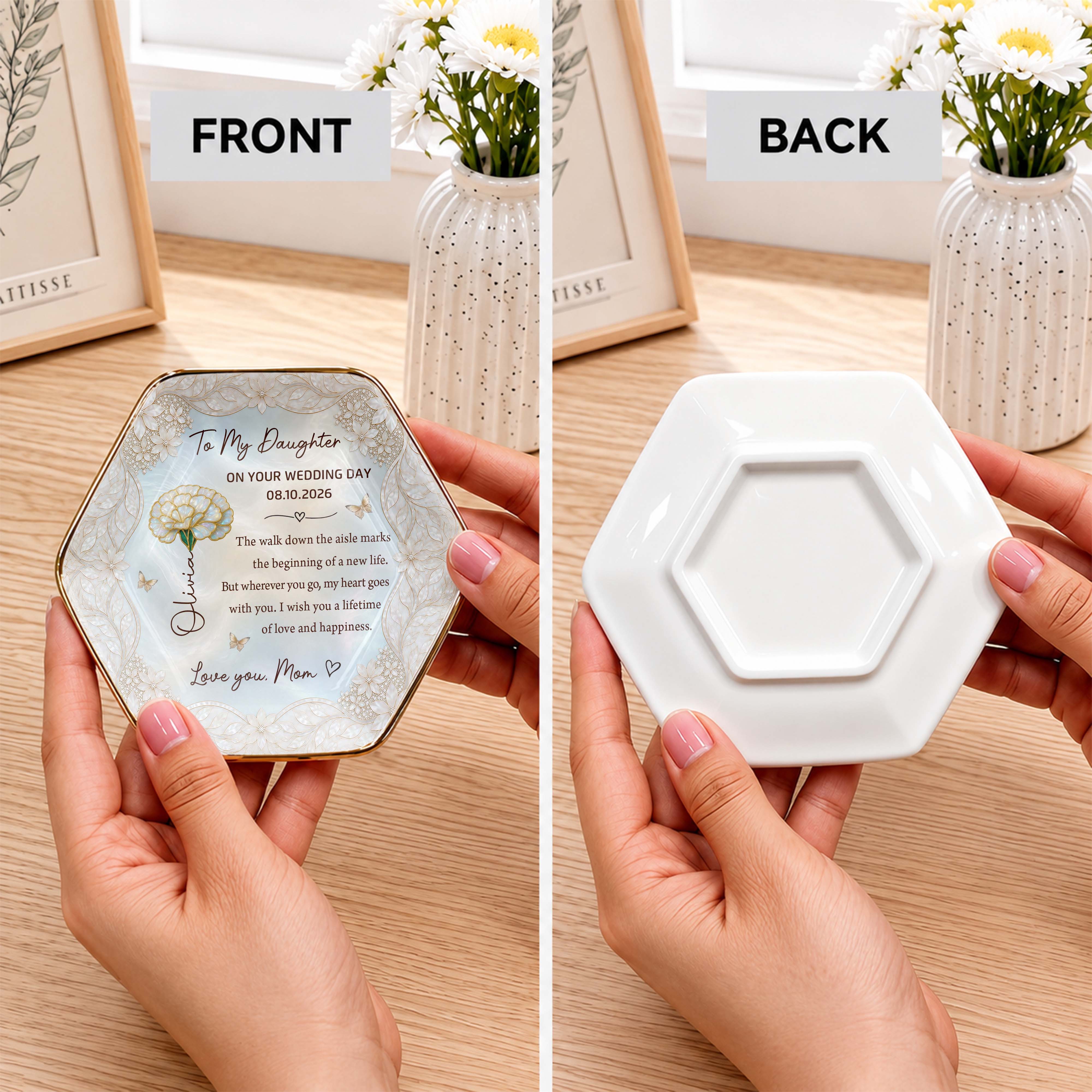 Personalized Ceramic Jewelry Dish Custom Flower Gift for Daughter