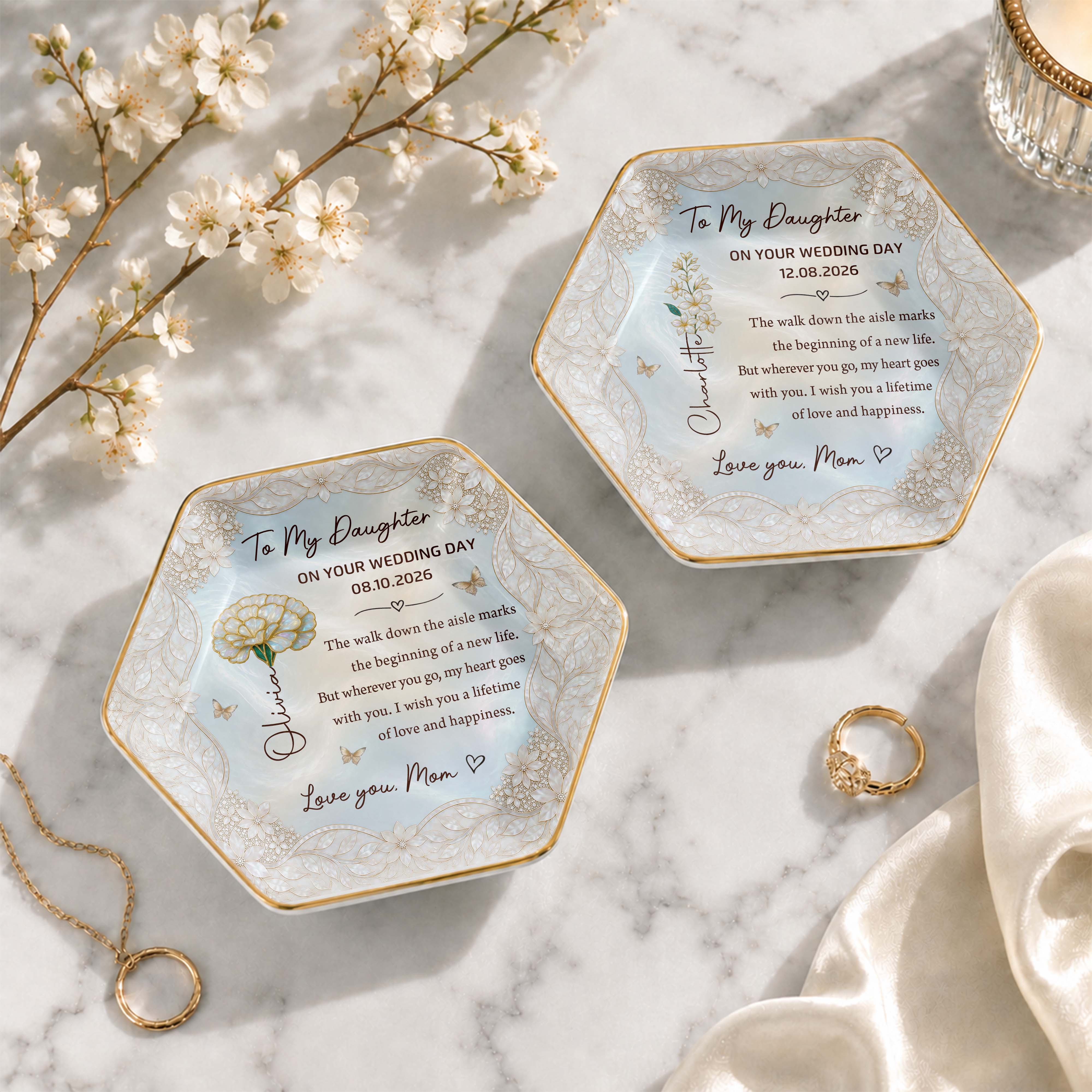 Personalized Ceramic Jewelry Dish Custom Flower Gift for Daughter