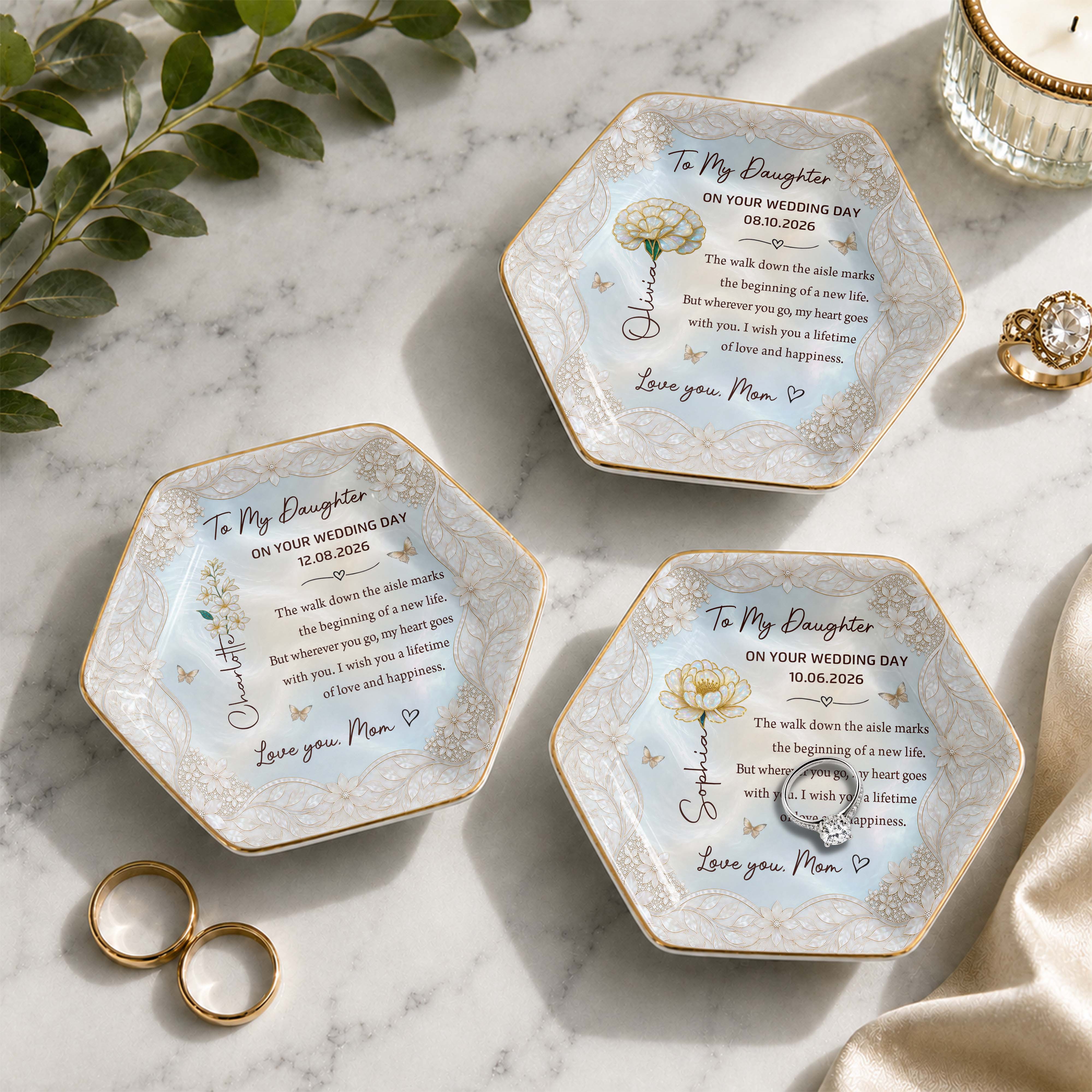Personalized Ceramic Jewelry Dish Custom Flower Gift for Daughter