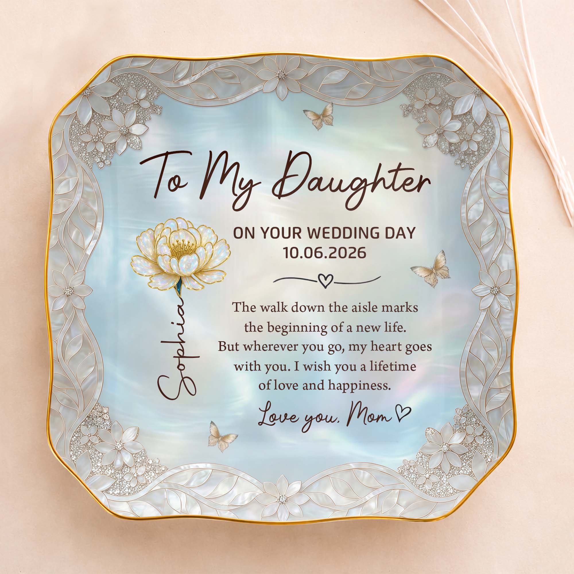 Personalized Lace Jewelry Dish Flower Butterfly Wedding Gift for Daughter