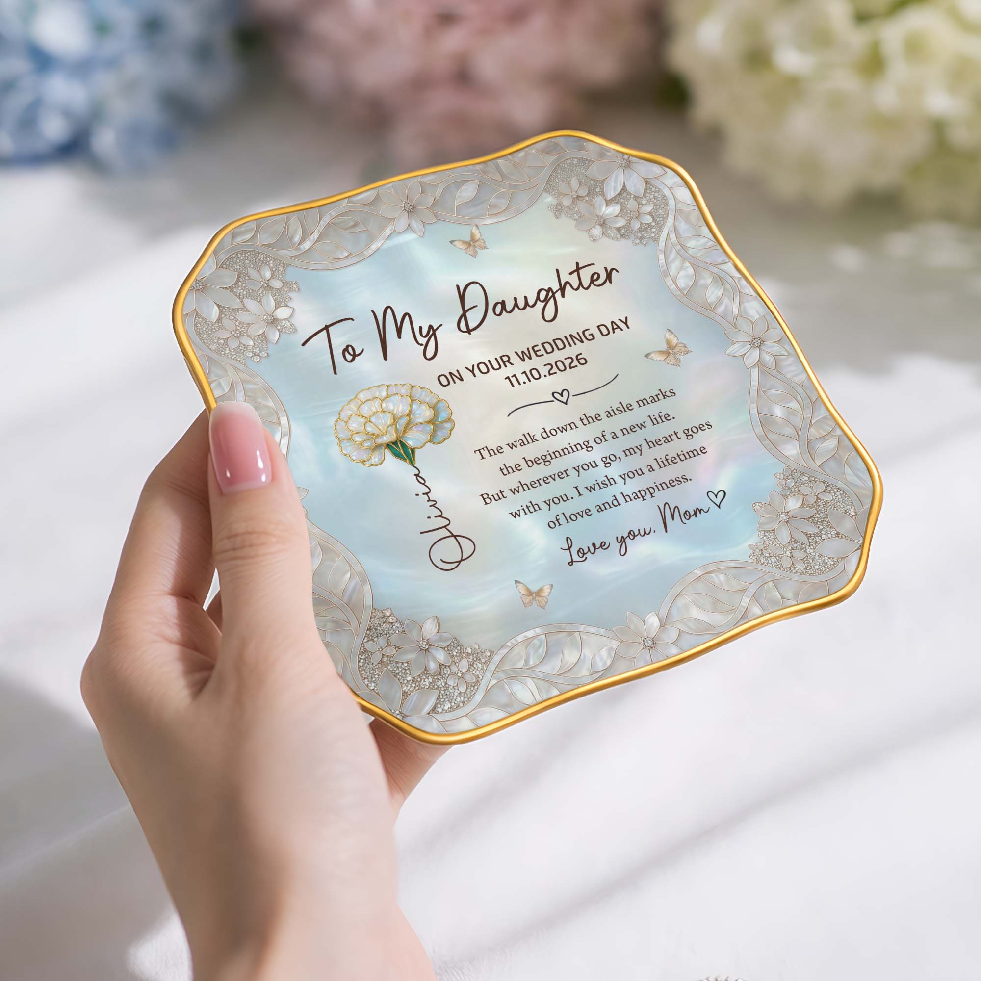 Personalized Lace Jewelry Dish Flower Butterfly Wedding Gift for Daughter