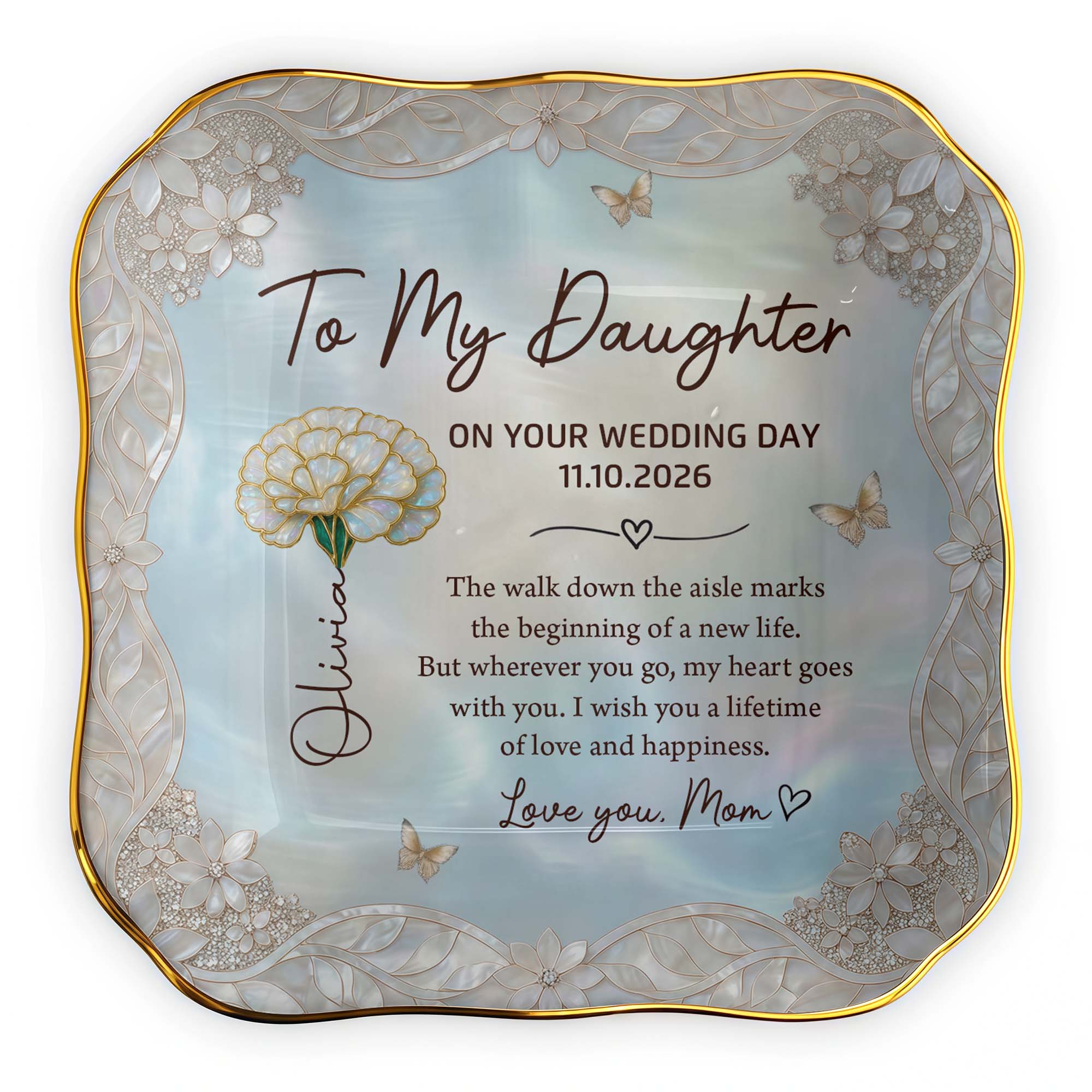 Personalized Lace Jewelry Dish Flower Butterfly Wedding Gift for Daughter