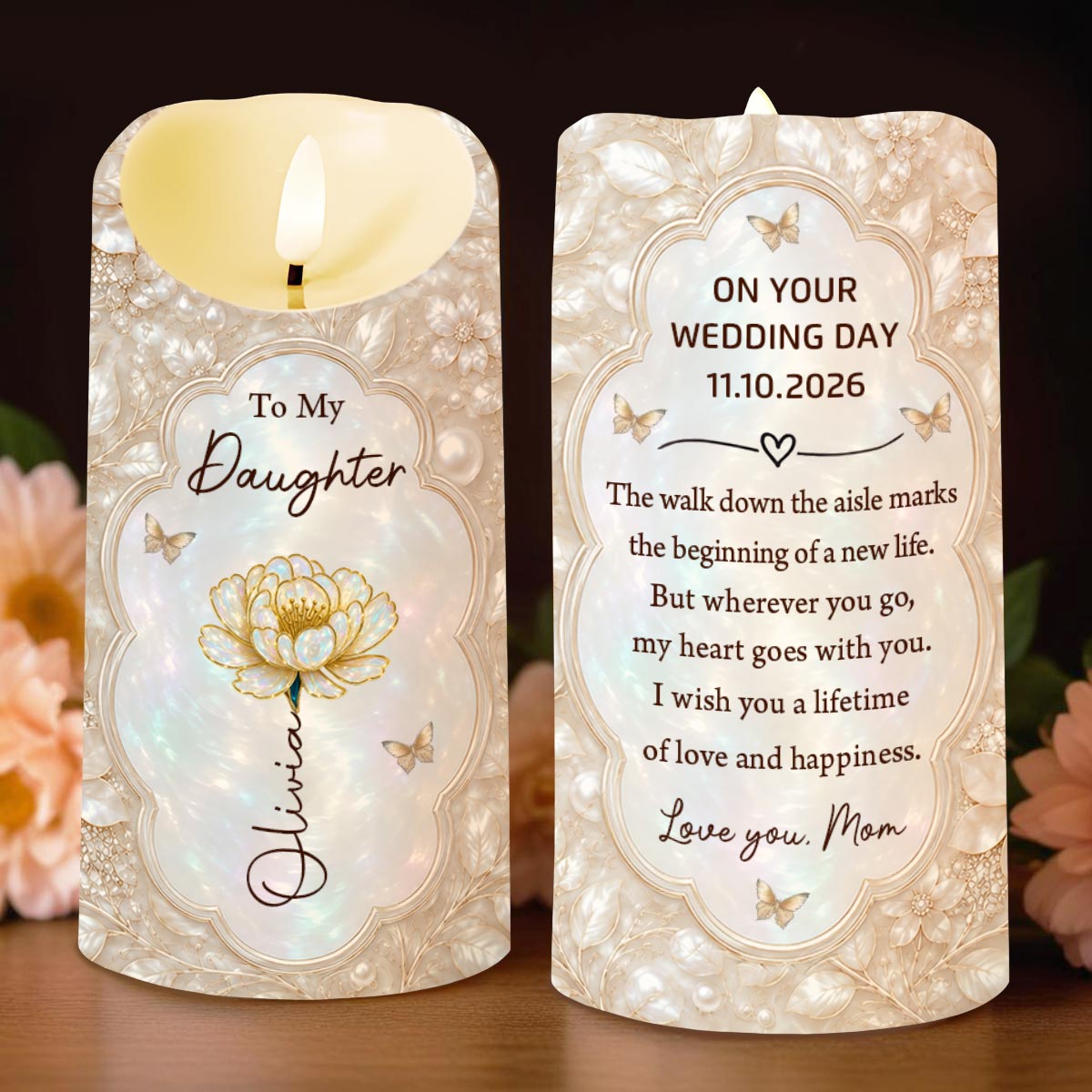 Personalized LED Candle Custom Name Gift for Daughter Wedding Day