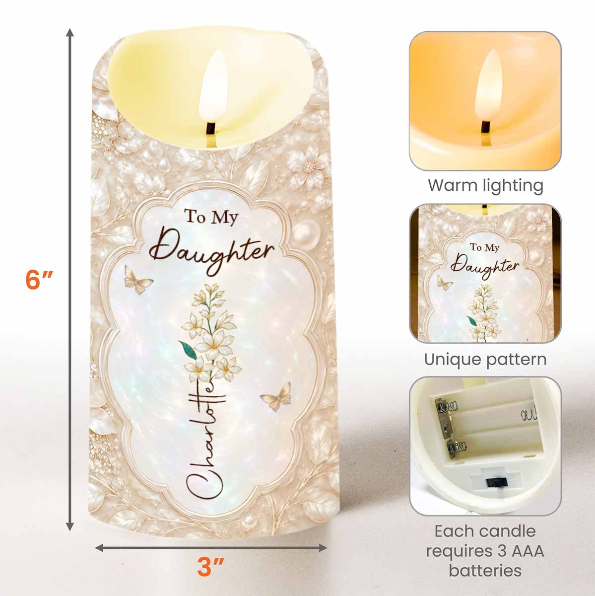 Personalized LED Candle Custom Name Gift for Daughter Wedding Day
