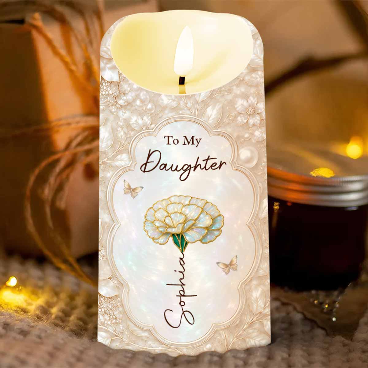 Personalized LED Candle Custom Name Gift for Daughter Wedding Day