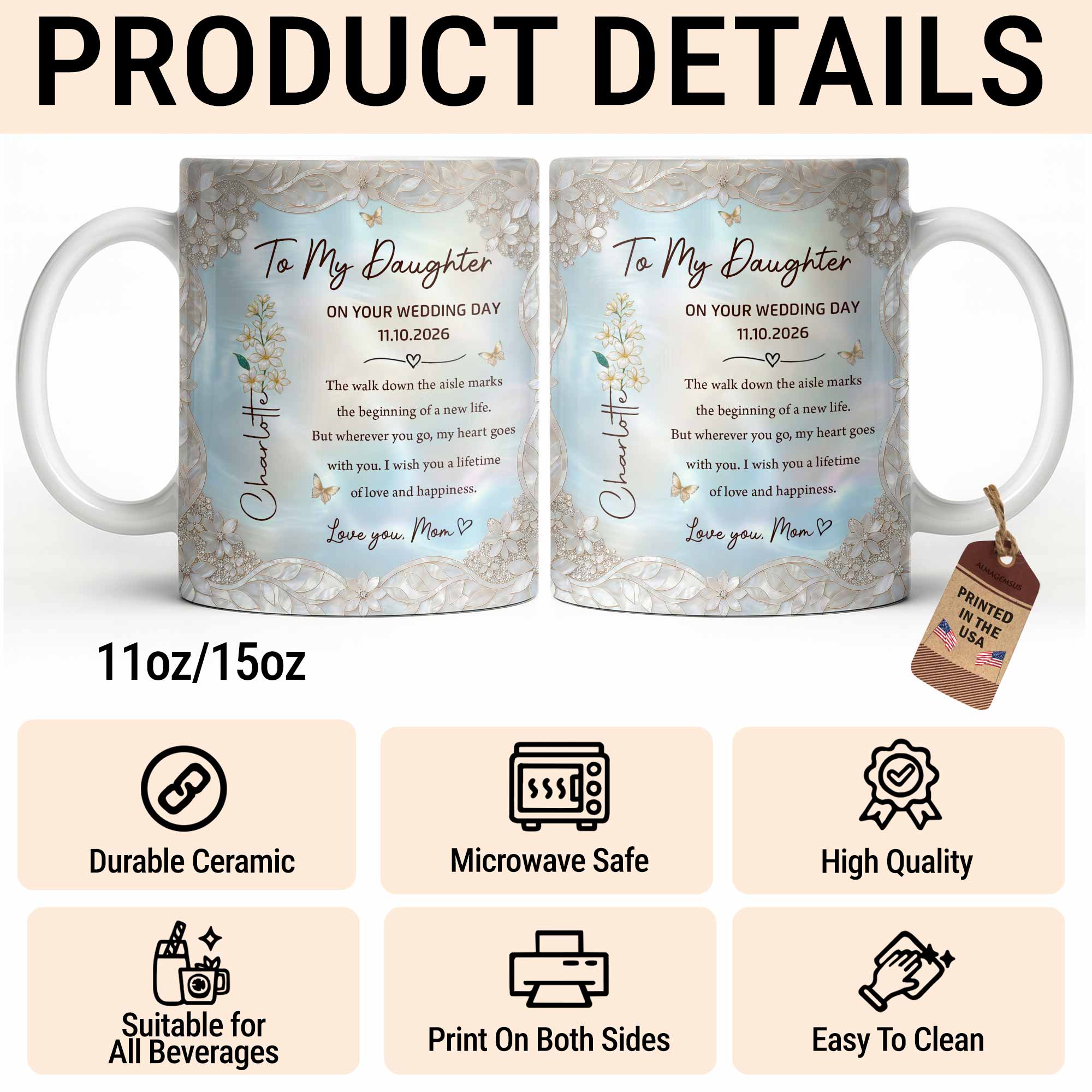 Personalized Edge-to-Edge Mug Wedding Gift for Daughter