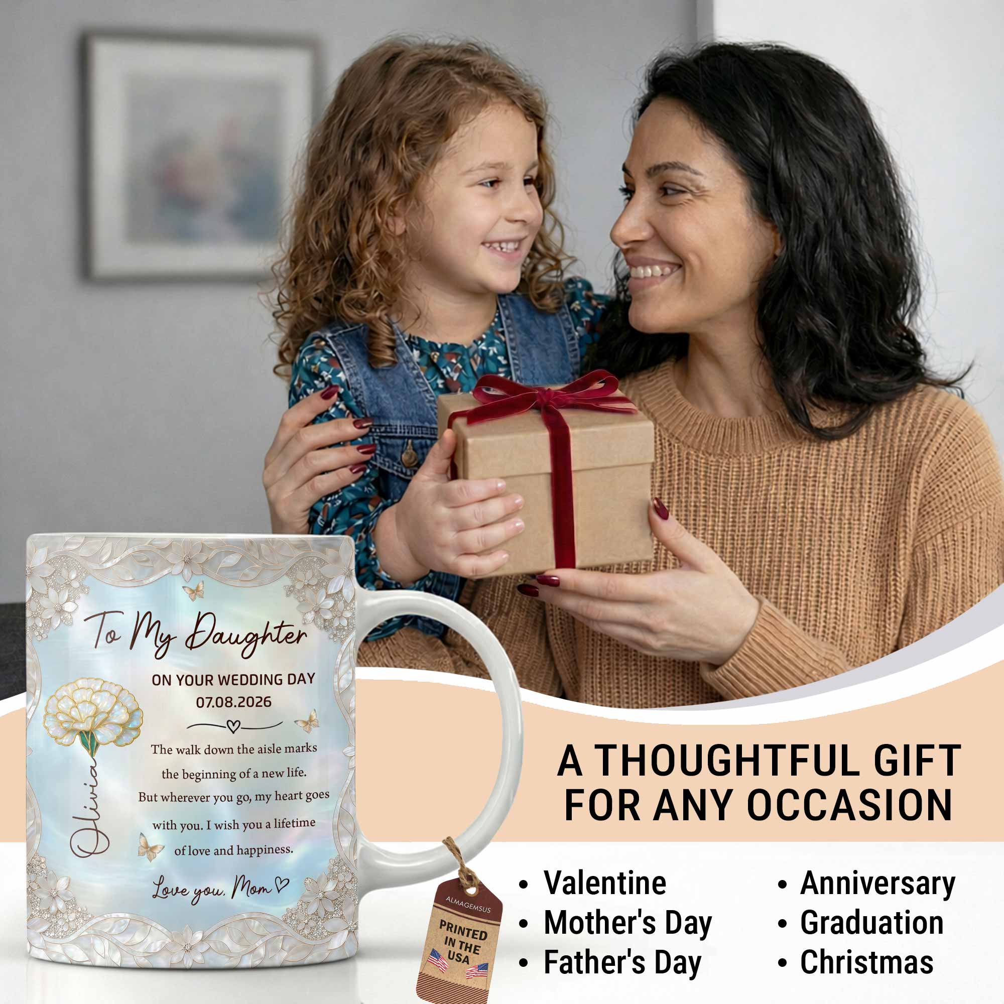 Personalized Edge-to-Edge Mug Wedding Gift for Daughter