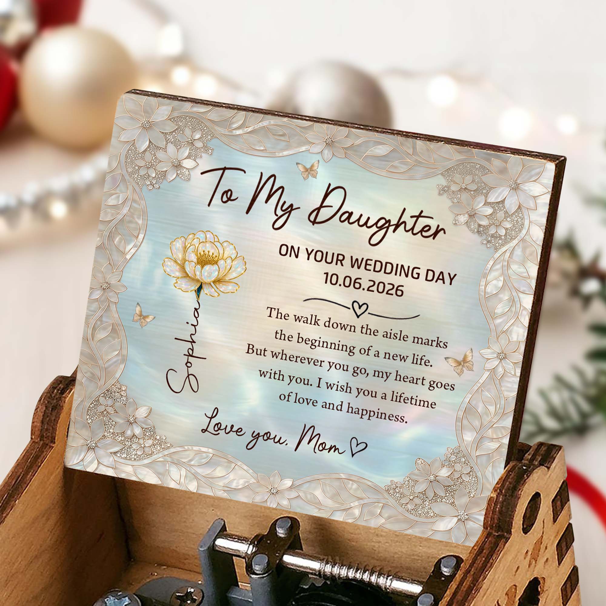 Personalized Music Box Custom Flower Design Gift for Daughter Wedding Day